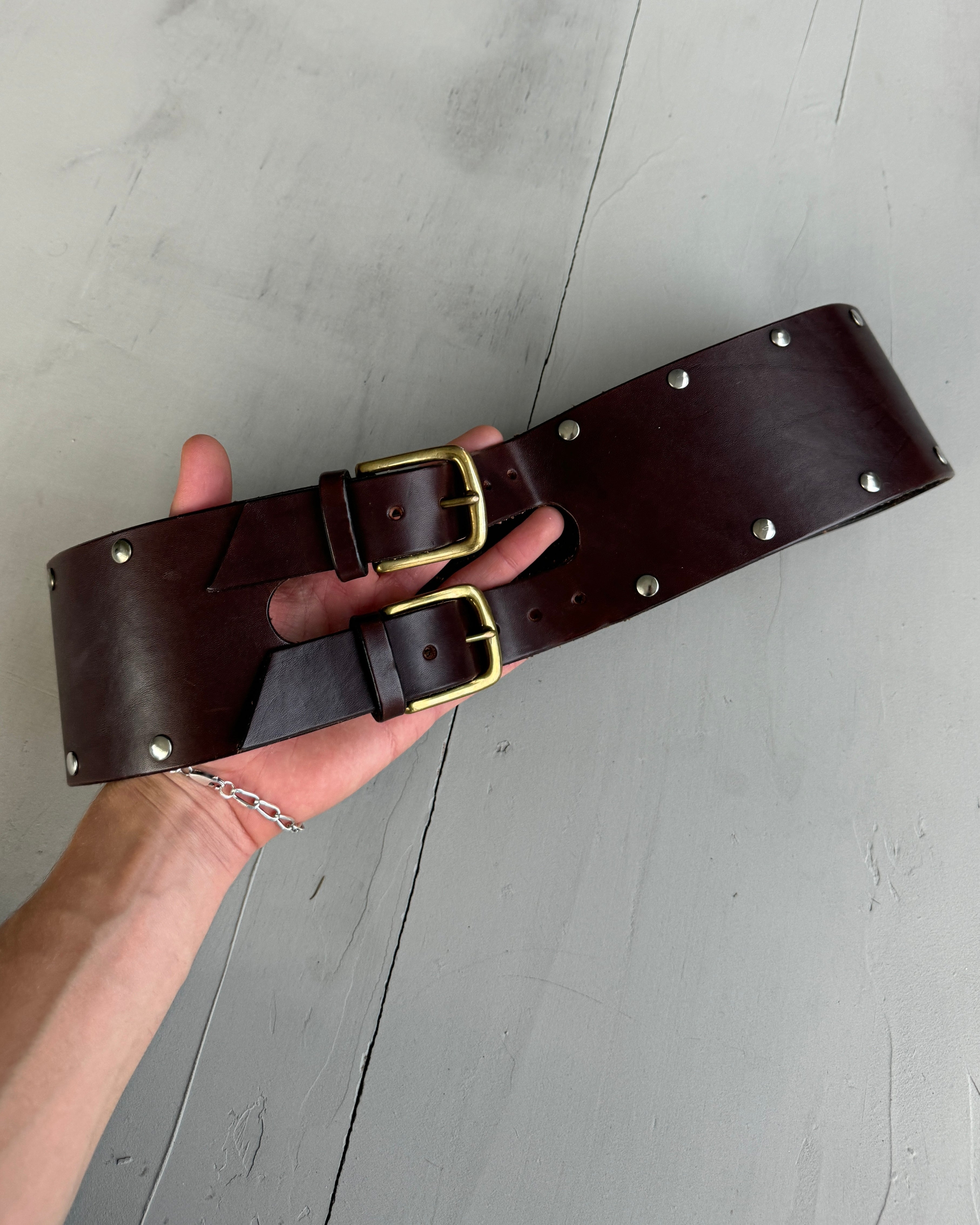 DOUBLE LAYER BROWN LEATHER BELT