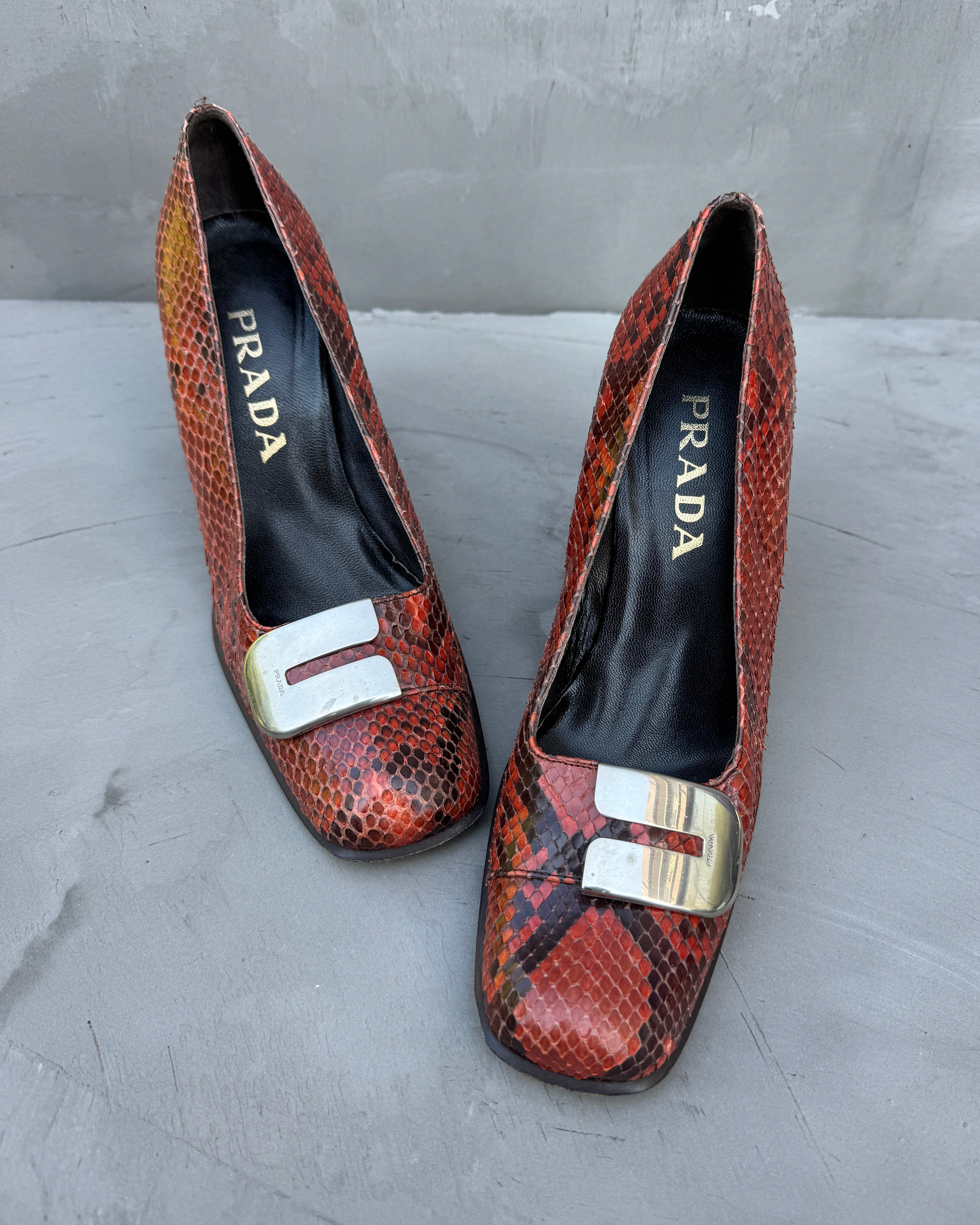 Prada 00's Python Snake Leather Block Heels - EU 37.5