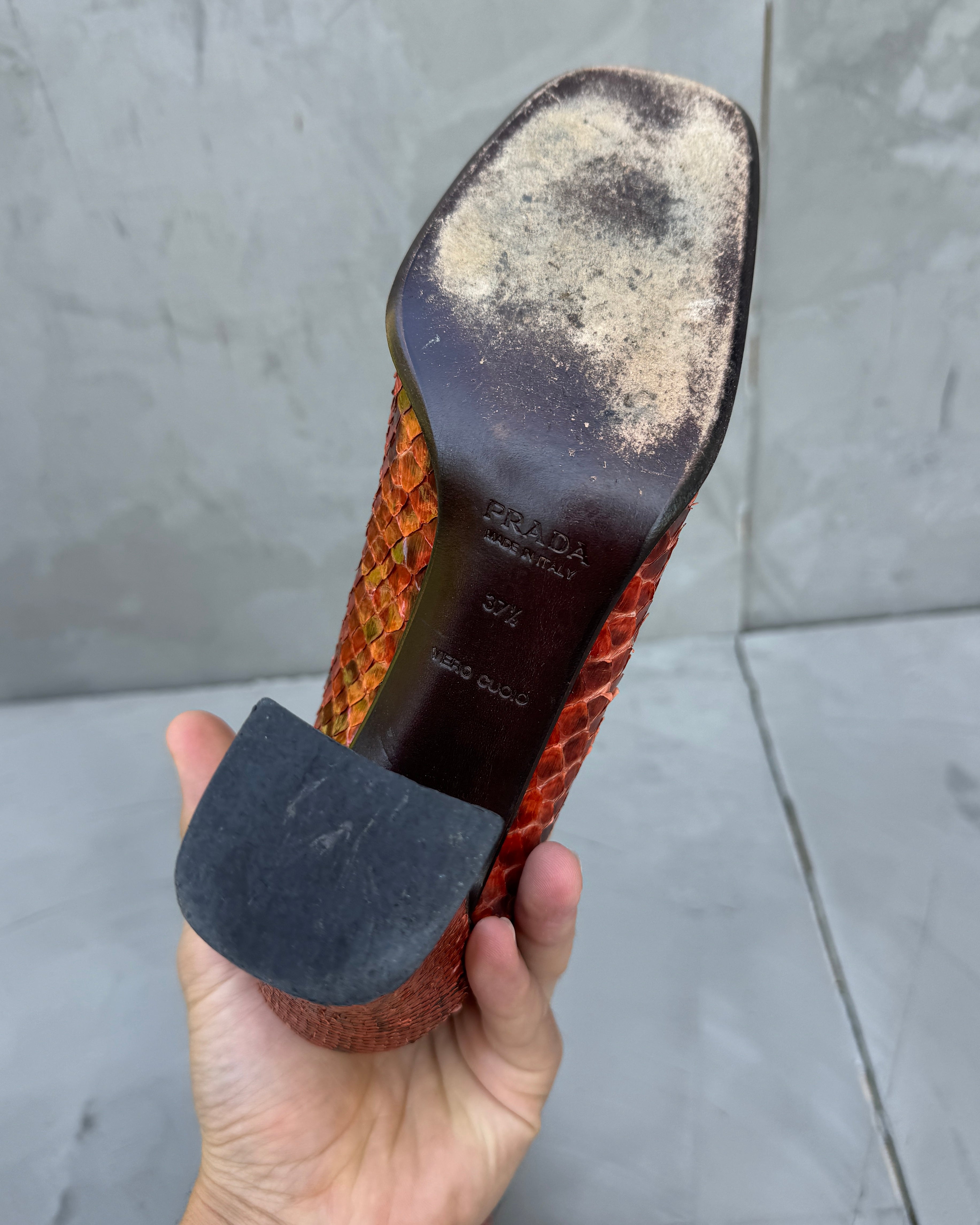 Prada 00's Python Snake Leather Block Heels - EU 37.5