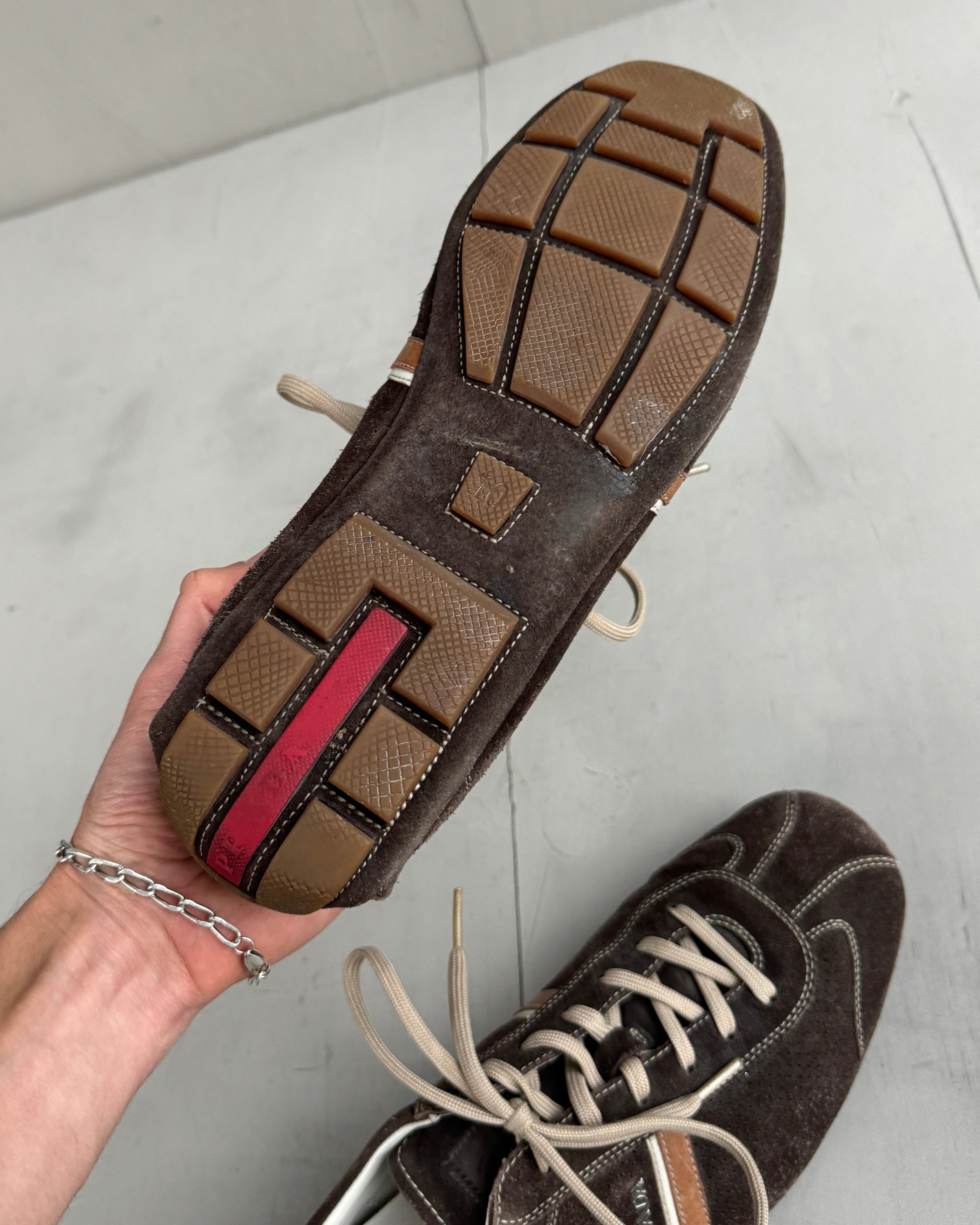 PRADA EARLY-2000'S BROWN LOW PROFILE SUEDE TRAINERS - UK 10
