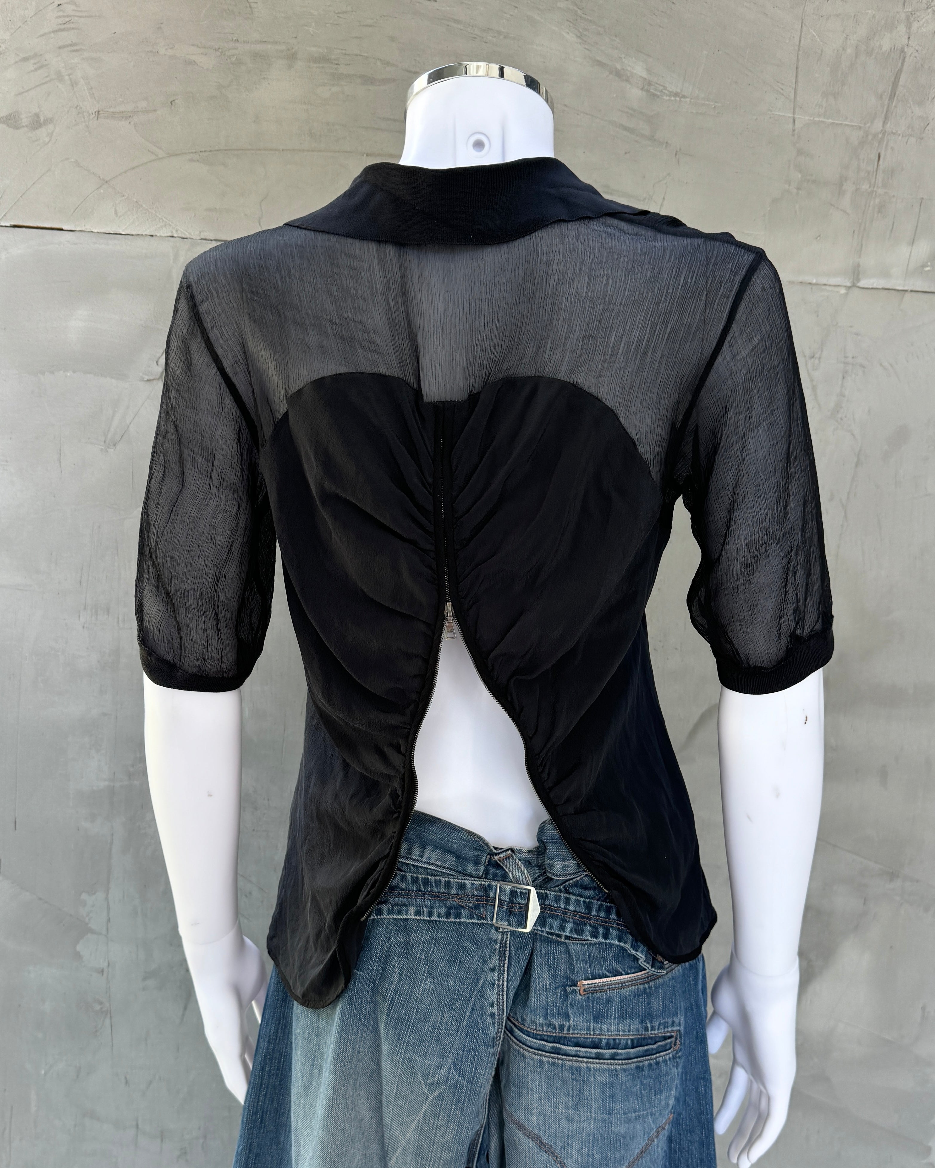 Prada Zip-Up Back Sheer Silk Top - M
