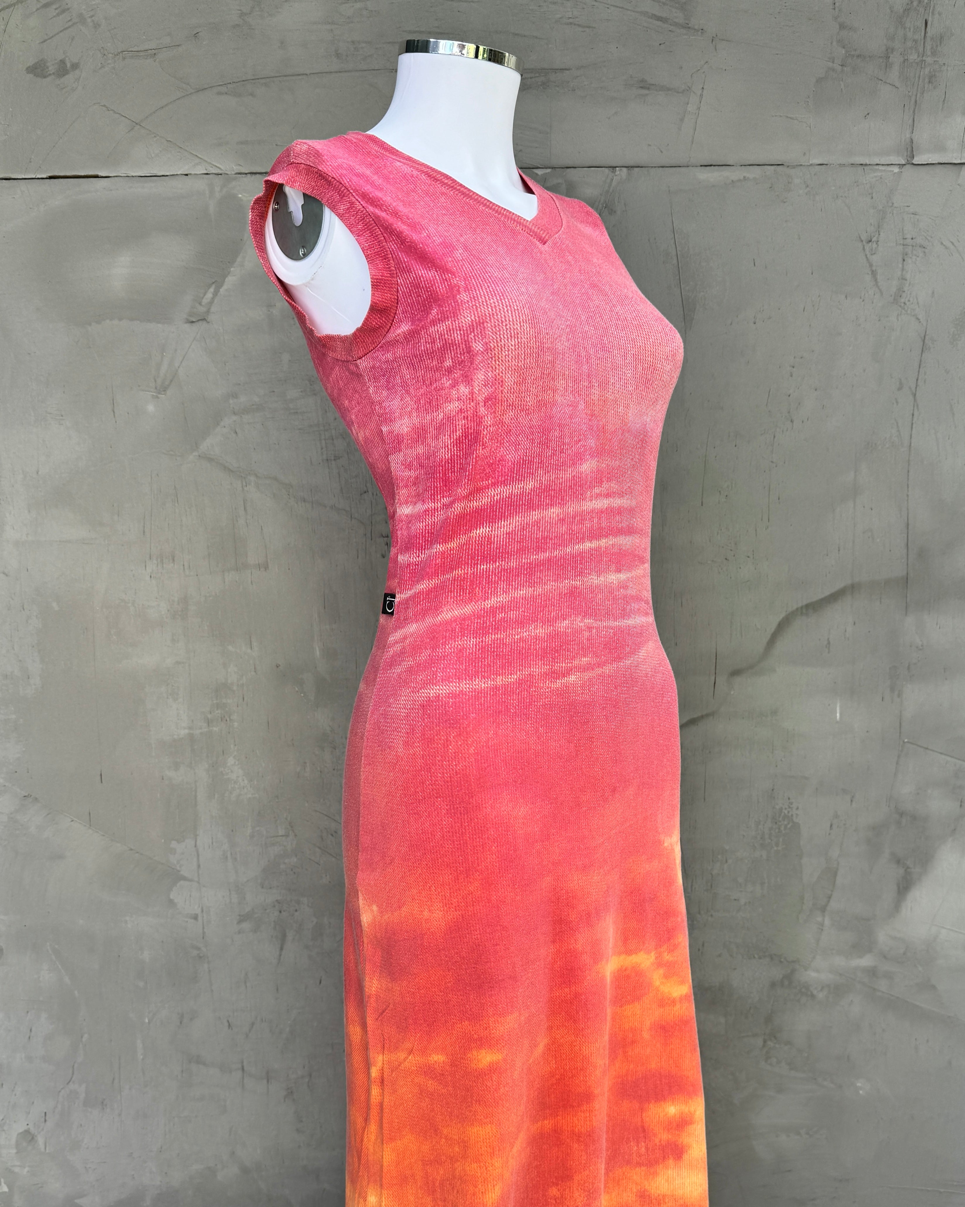 Cavalli Jeans Pink & Orange Stretch Maxi Dress