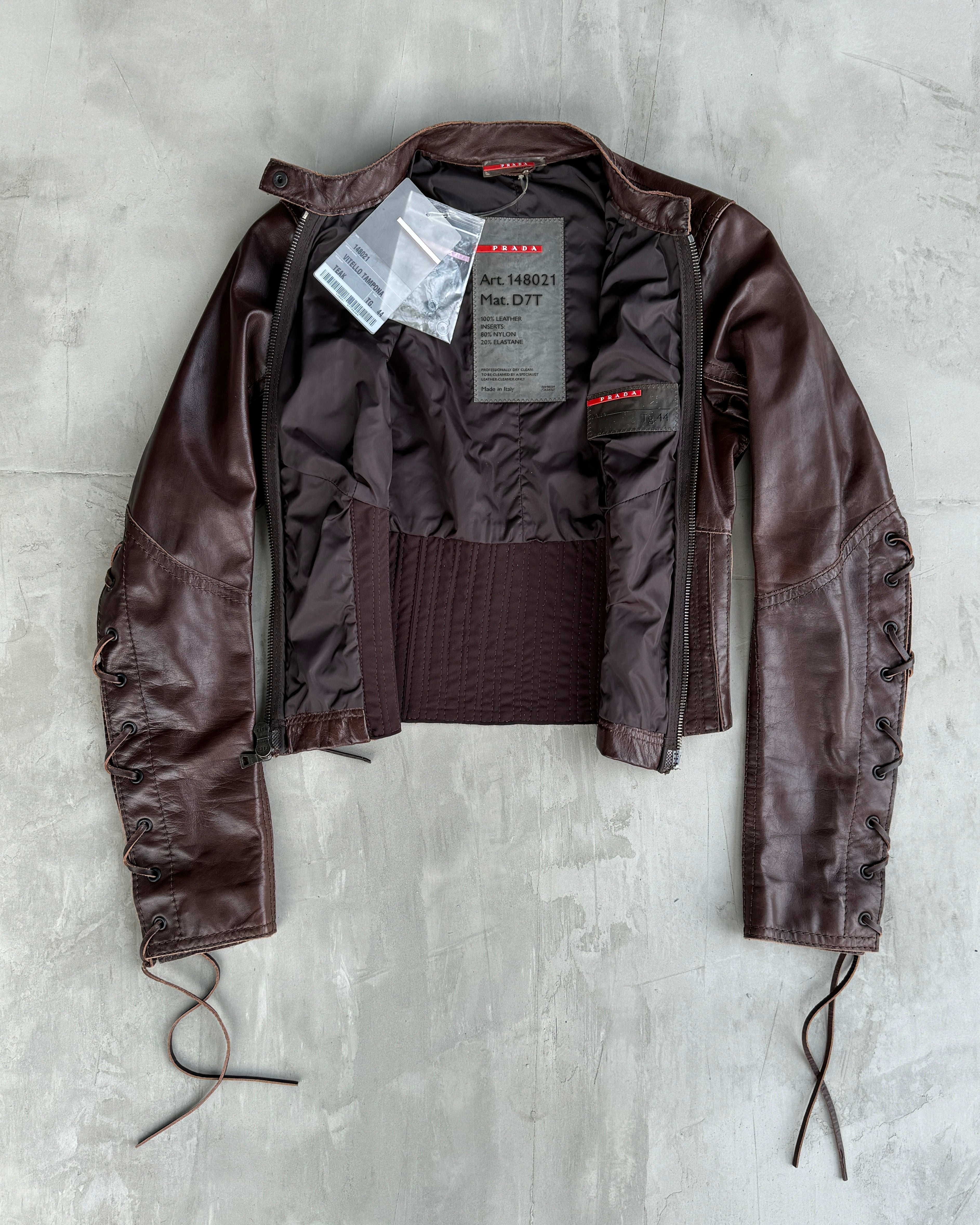 PRADA SPORT 2000'S LEATHER LACE UP CORSET JACKET - M