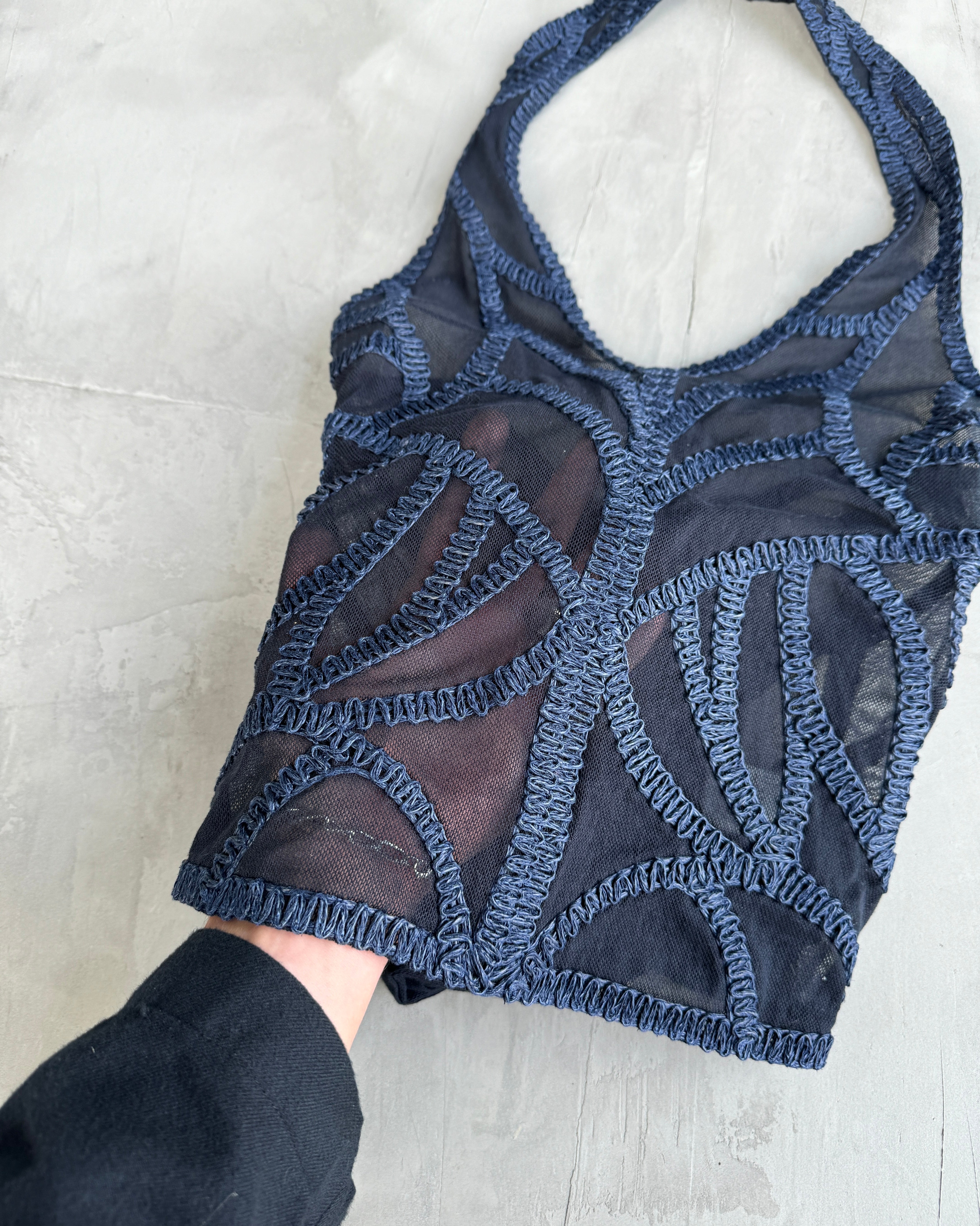 ISSEY MIYAKE 90'S MESH LACE UP HALTER NECK TOP - M