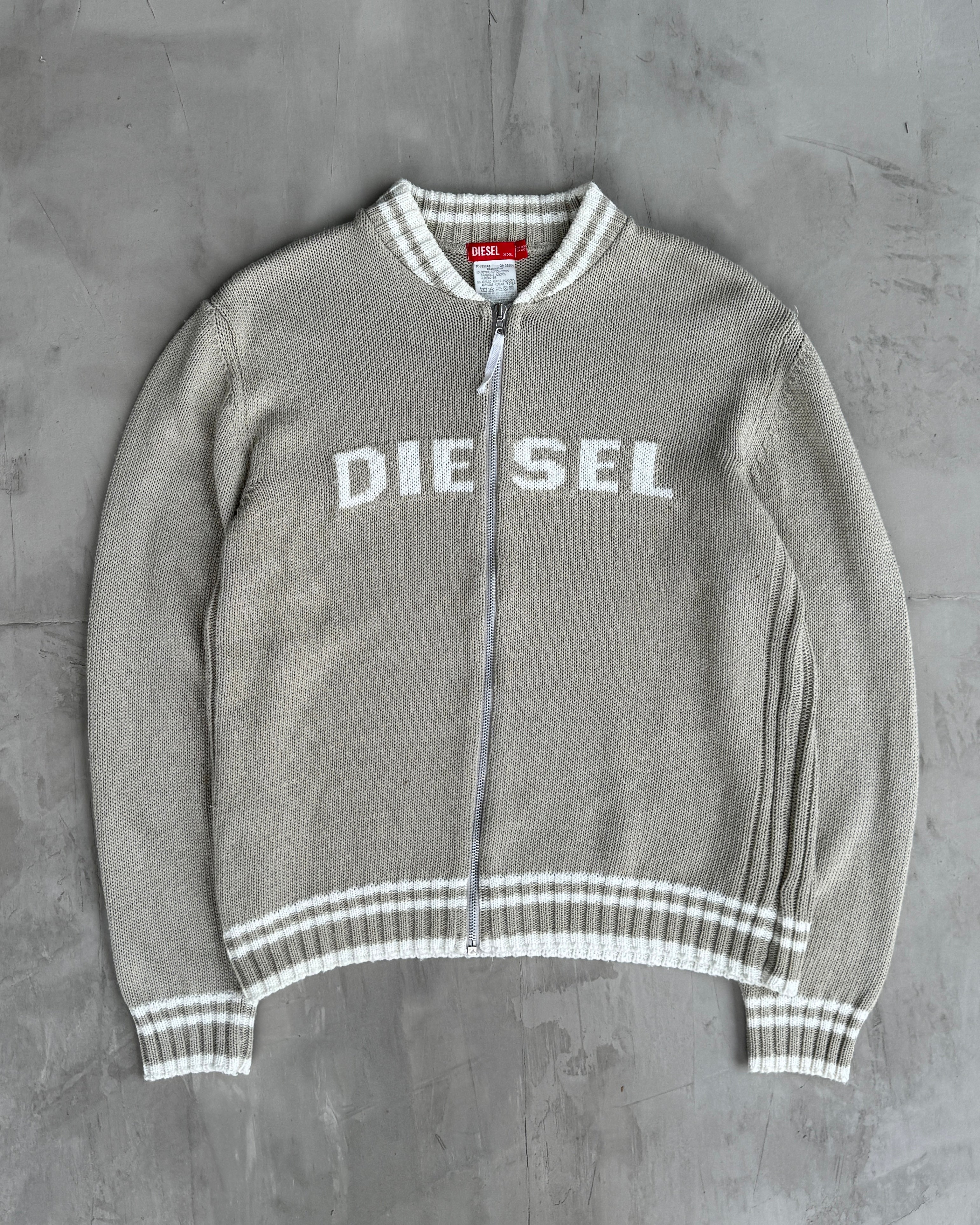 DIESEL 2000'S ZIP UP LOGO KNIT SWEATSHIRT - L – BAD MOUTH*