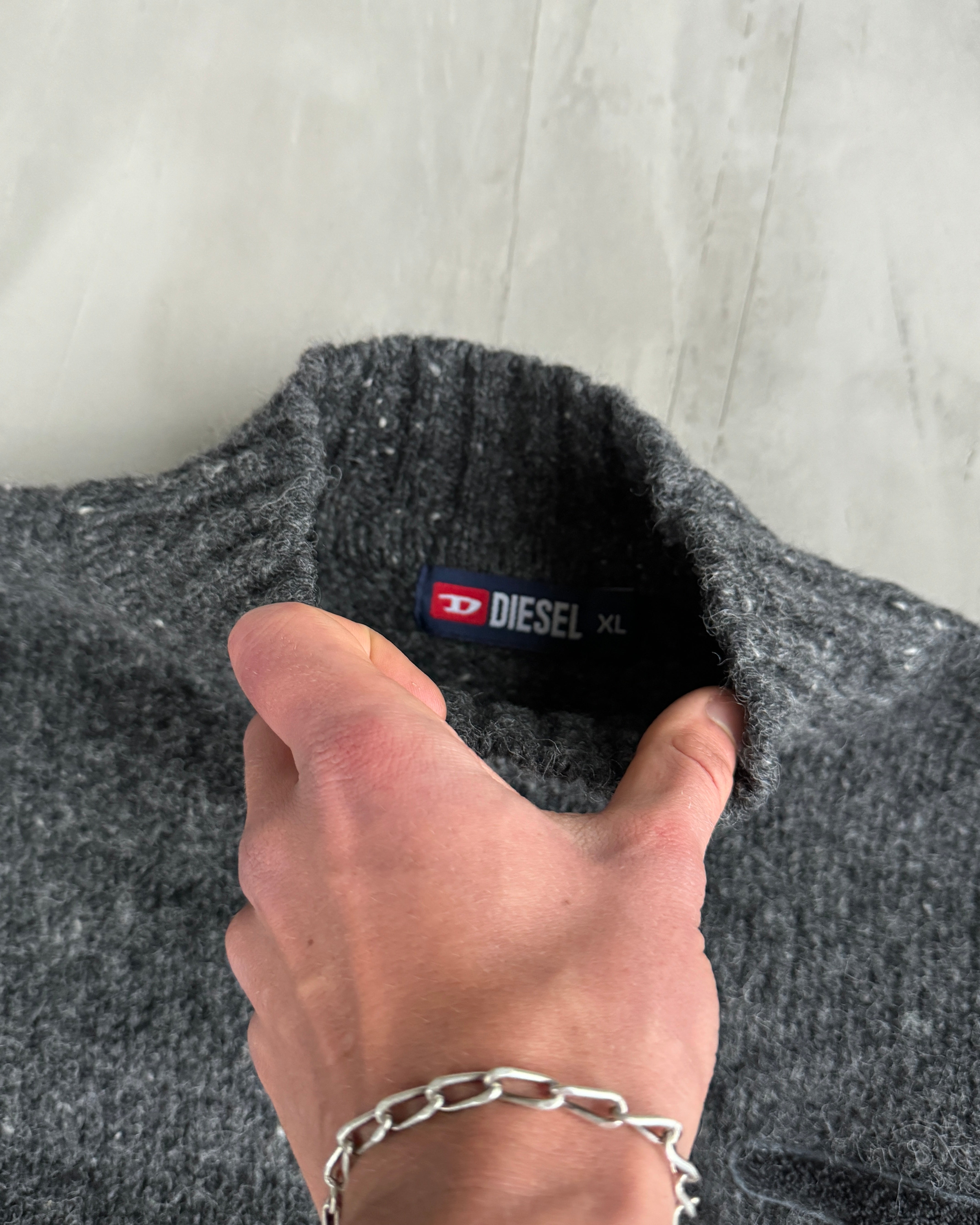 DIESEL 2000'S 'D' MARL KNIT HIGH NECK SWEATSHIRT - L