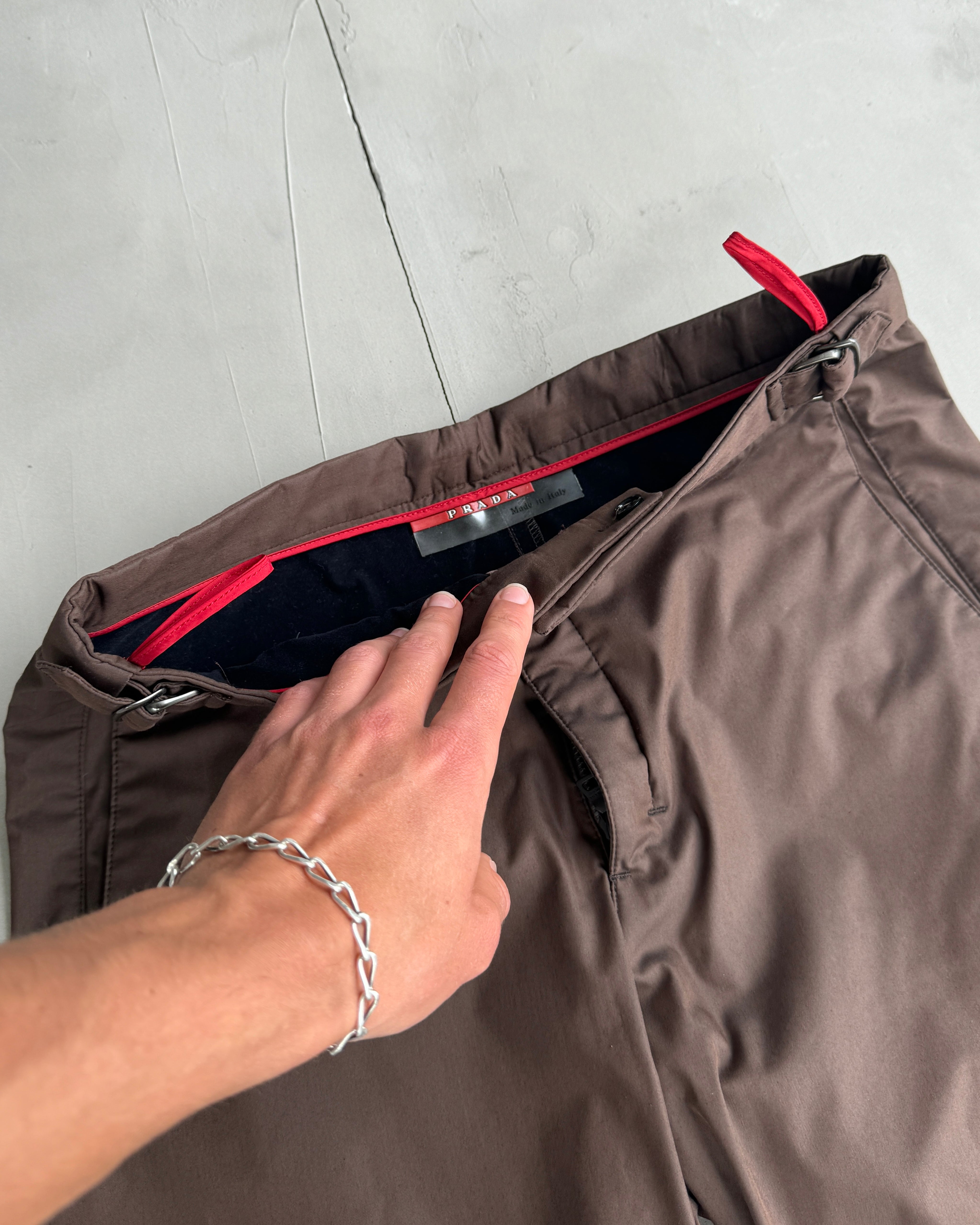 PRADA SPORT 'BELLA HADID' WIDE LEG STRAP TROUSERS - M