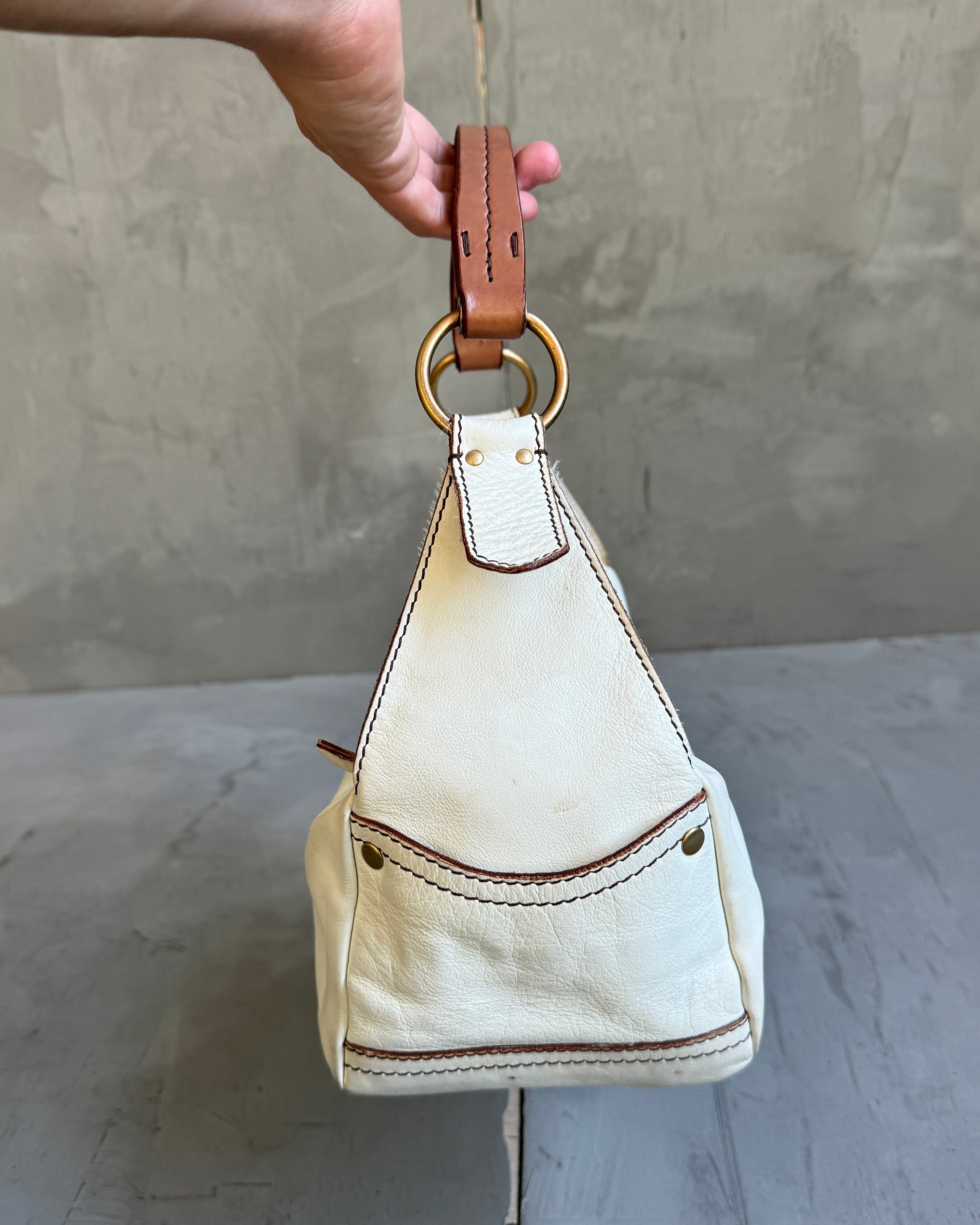 Miu Miu 2000's Cream Leather Shoulder Bag