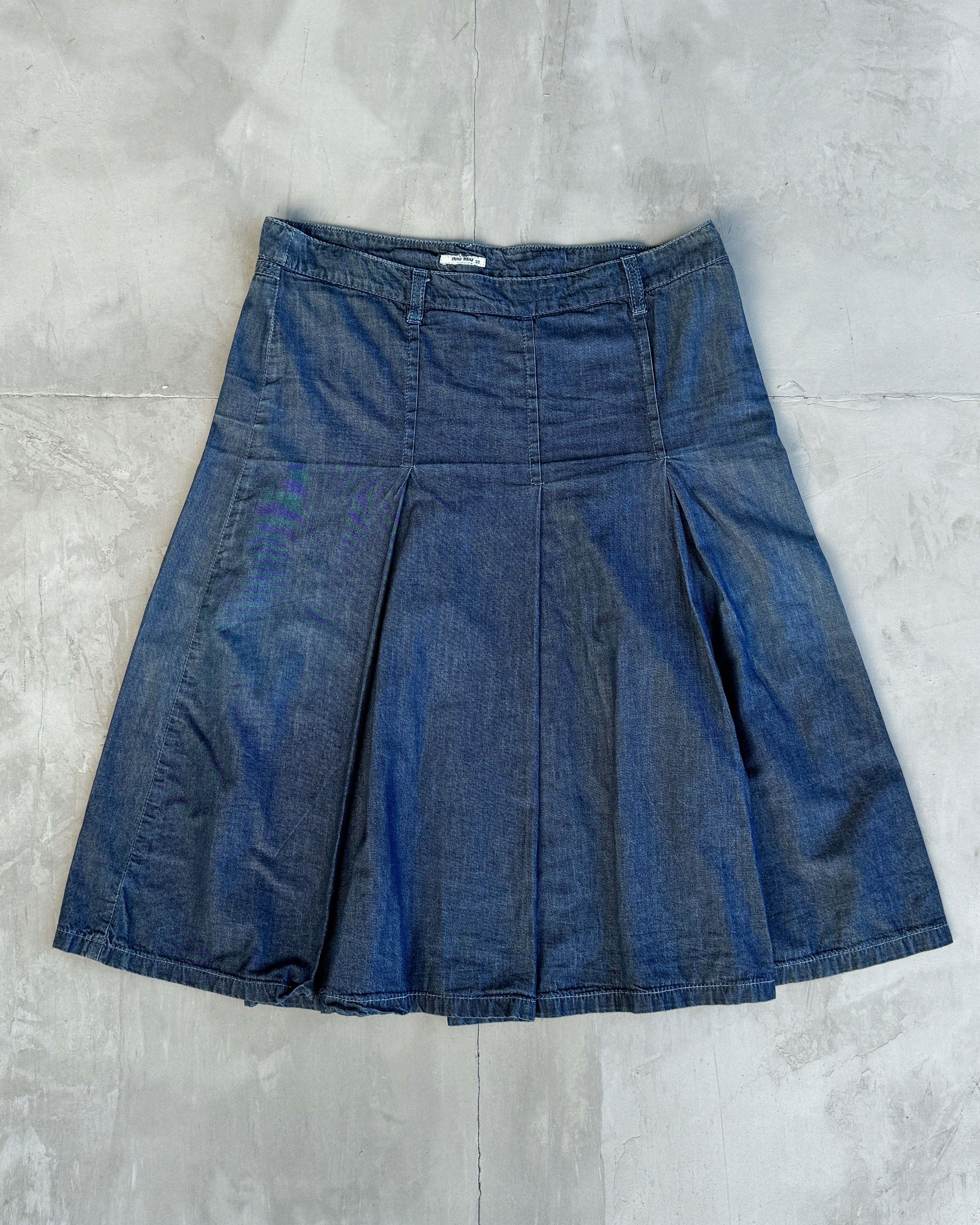 MIU MIU BLUE COTTON MIDI SKIRT - M