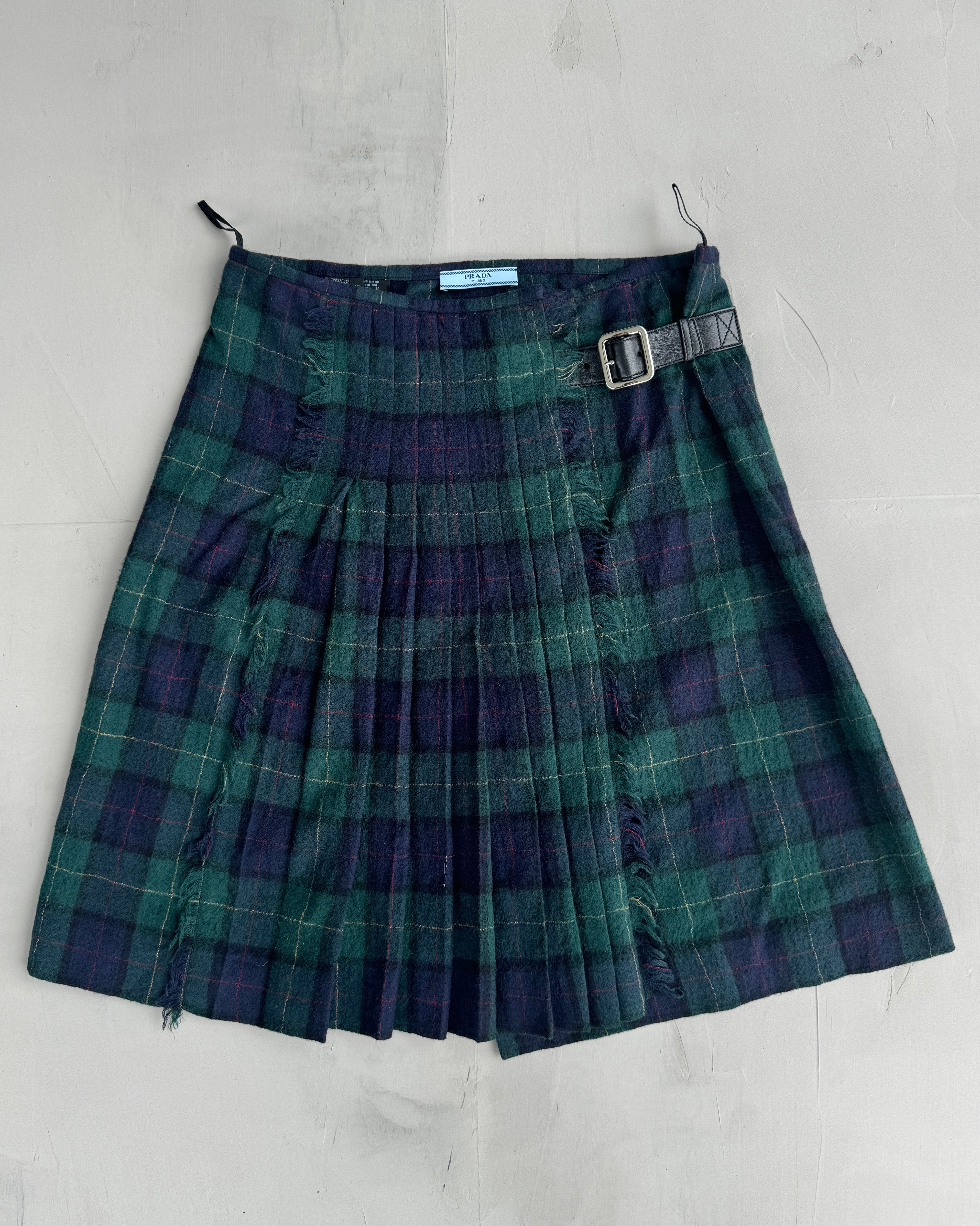 PRADA PLAID WOOL WRAP SKIRT - S/M
