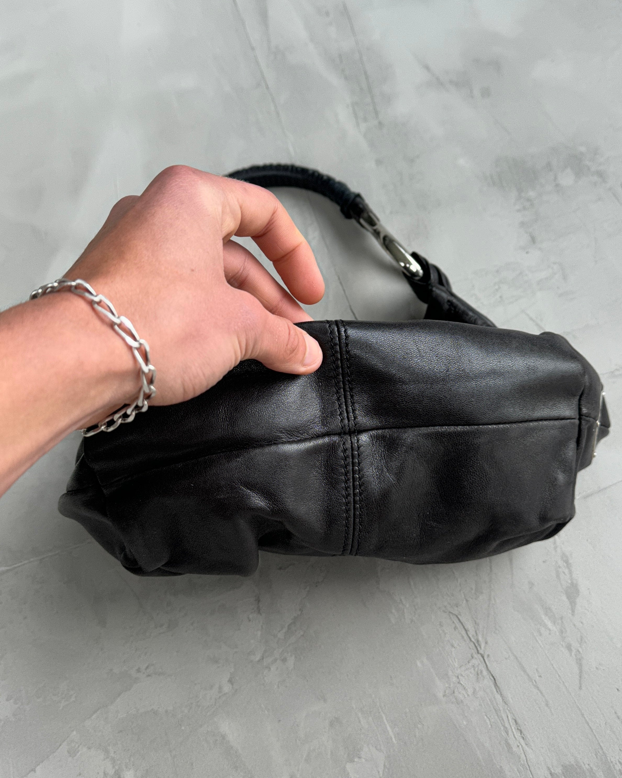 PRADA 90'S SILVER & BLACK LEATHER SHOULDER BAG