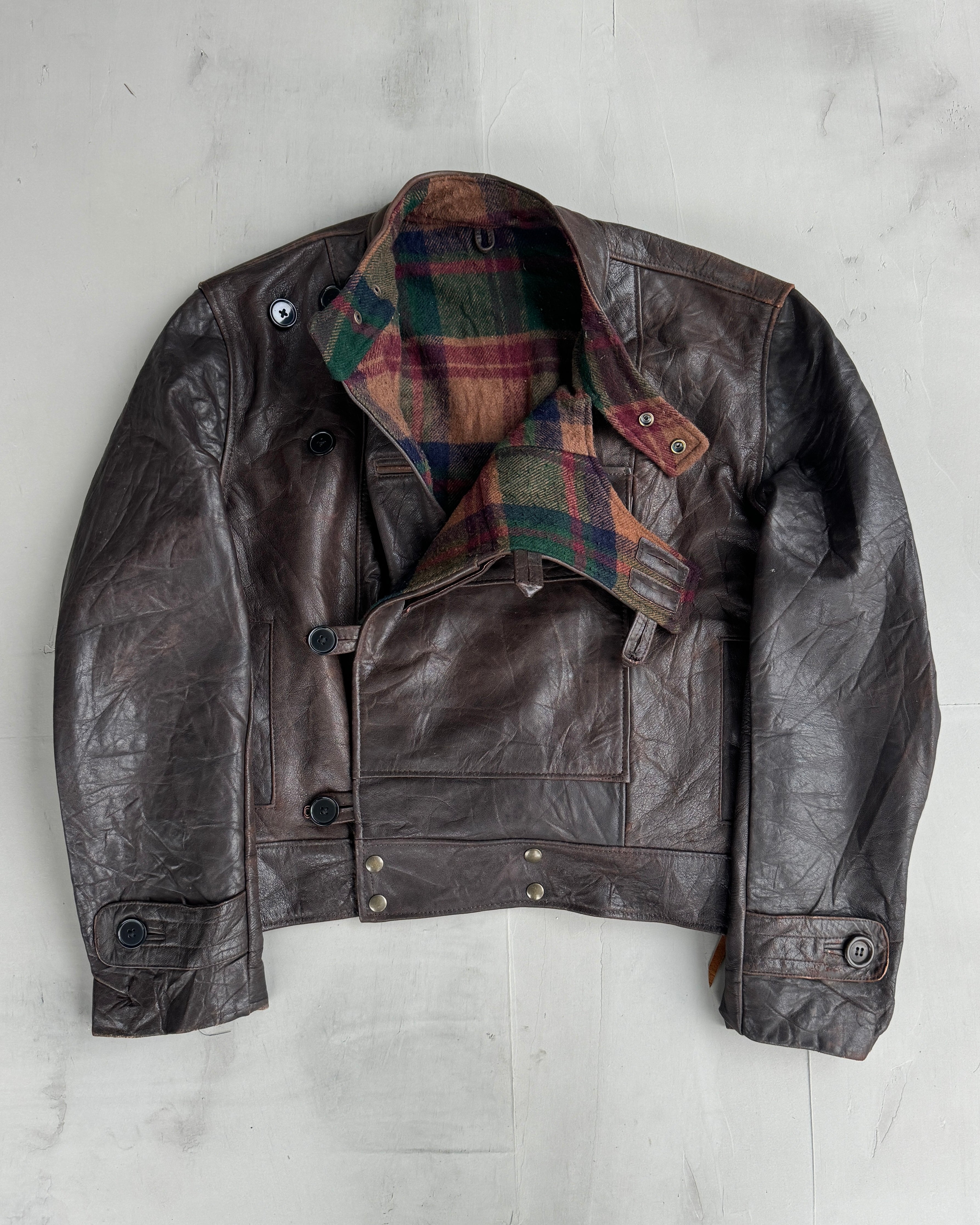 90'S SWEDISH ARMY LEATHER MOTO JACKET - L