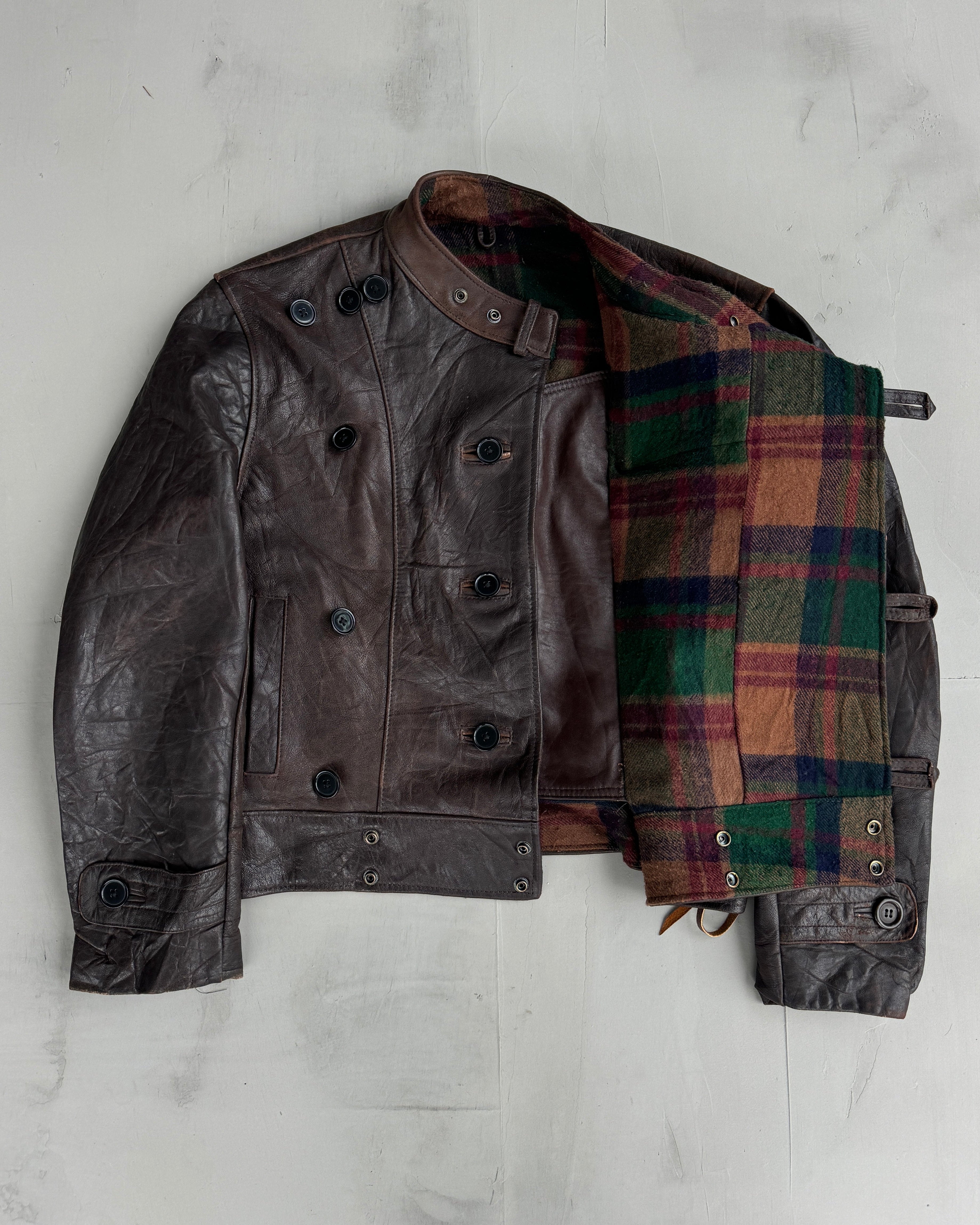 90'S SWEDISH ARMY LEATHER MOTO JACKET - L