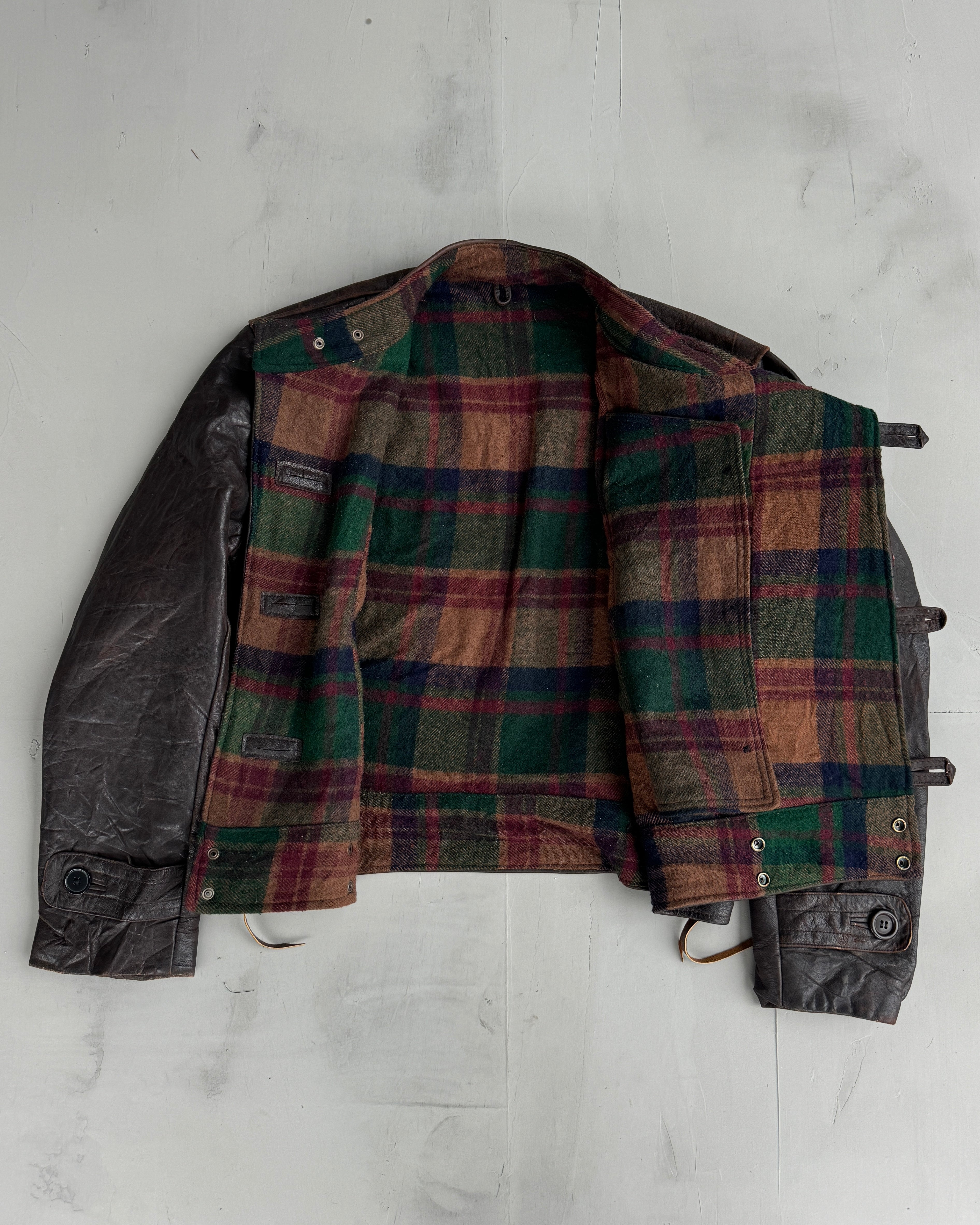 90'S SWEDISH ARMY LEATHER MOTO JACKET - L