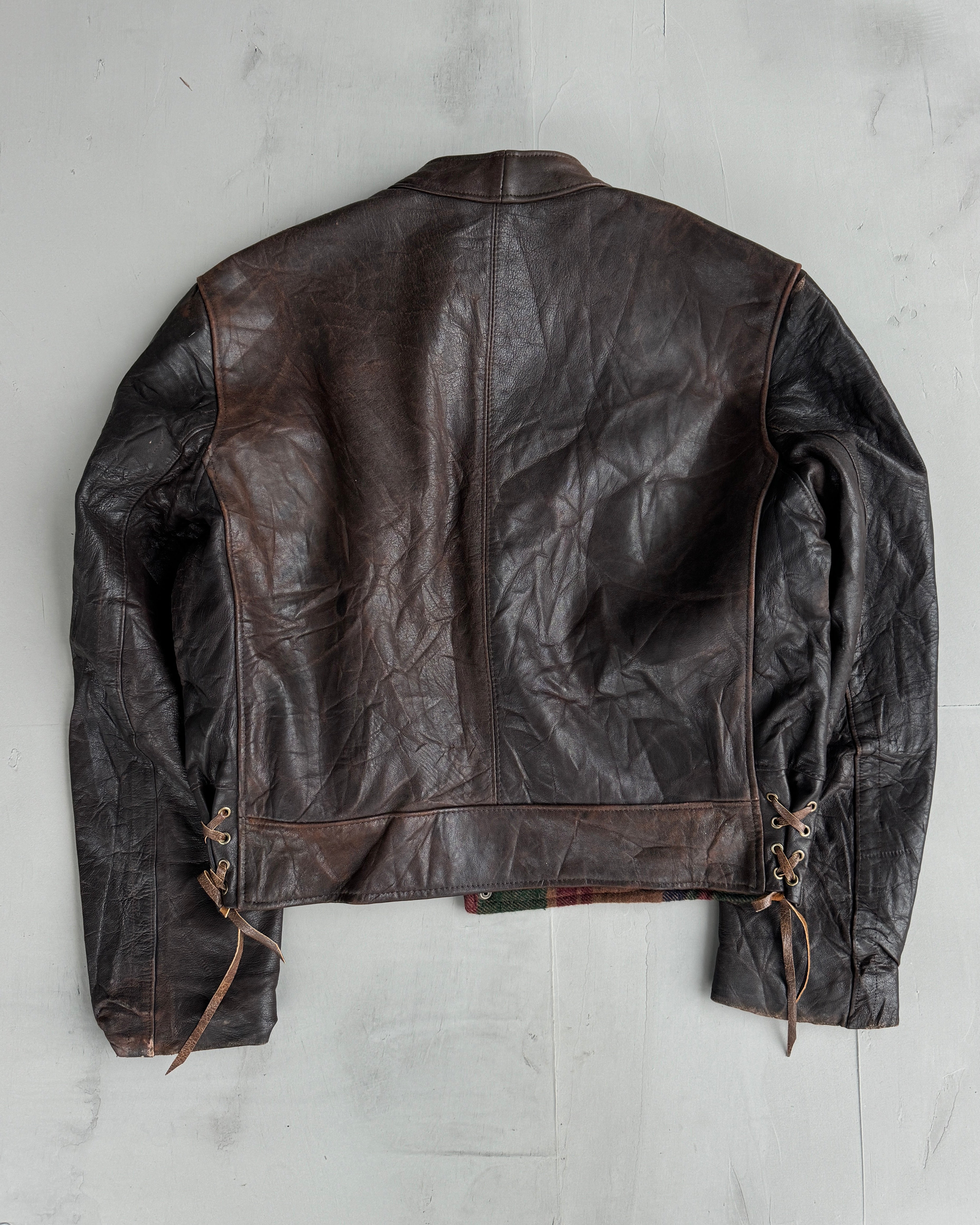 90'S SWEDISH ARMY LEATHER MOTO JACKET - L
