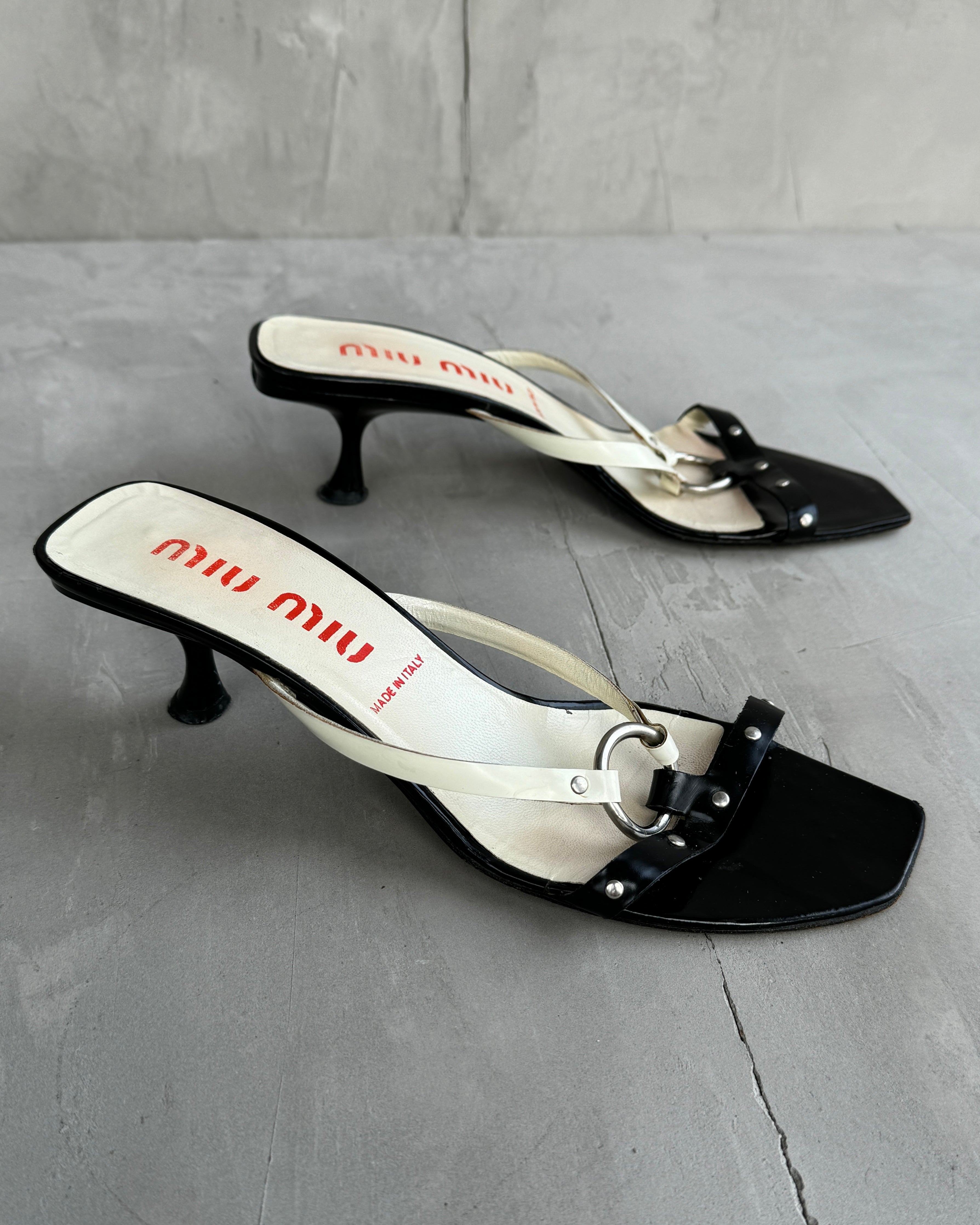 MIU MIU LEATHER BONDAGE KITTEN HEEL MULES - EU 40 / UK 7