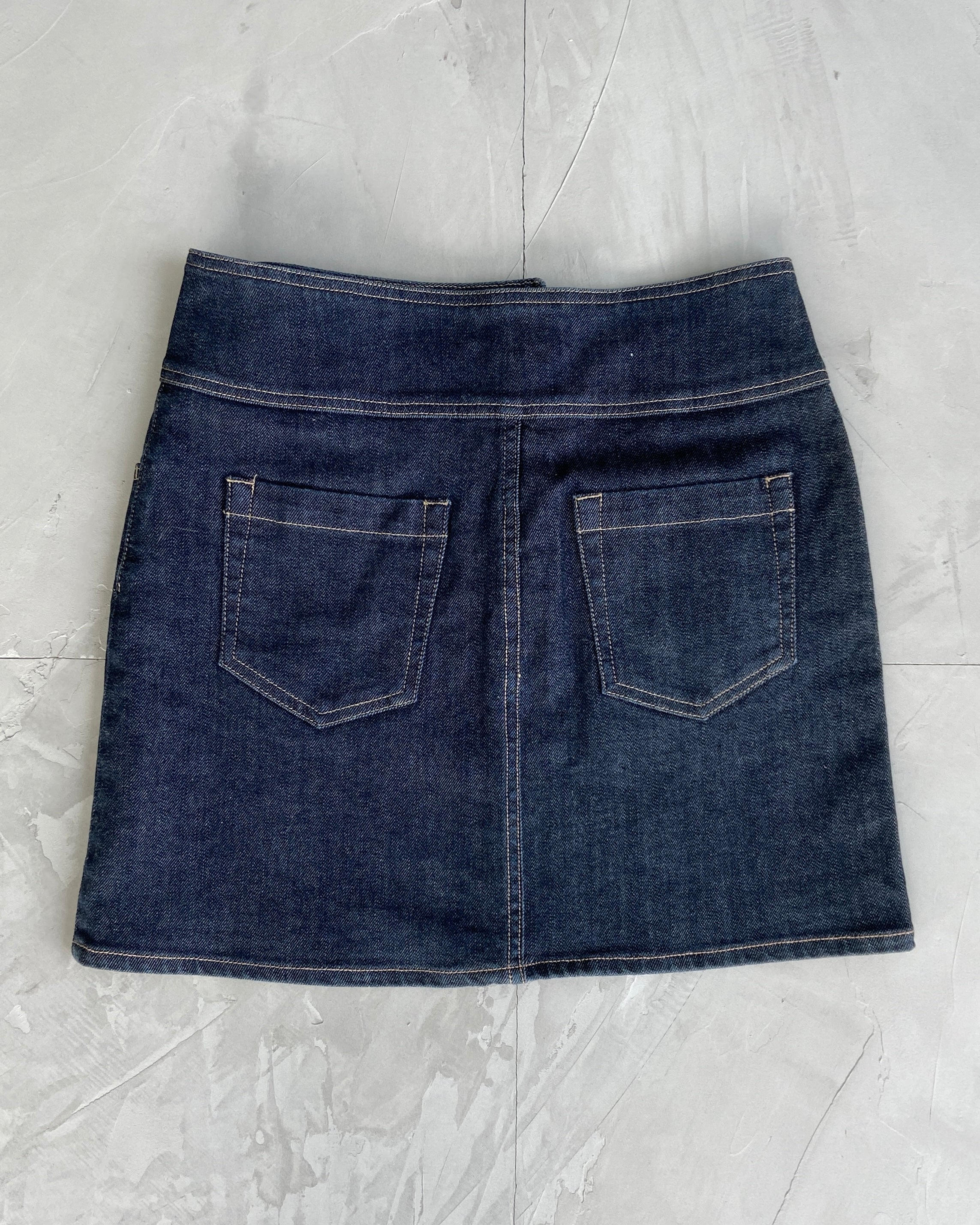 BURBERRY DOUBLE BELTED DENIM SKIRT - UK 6