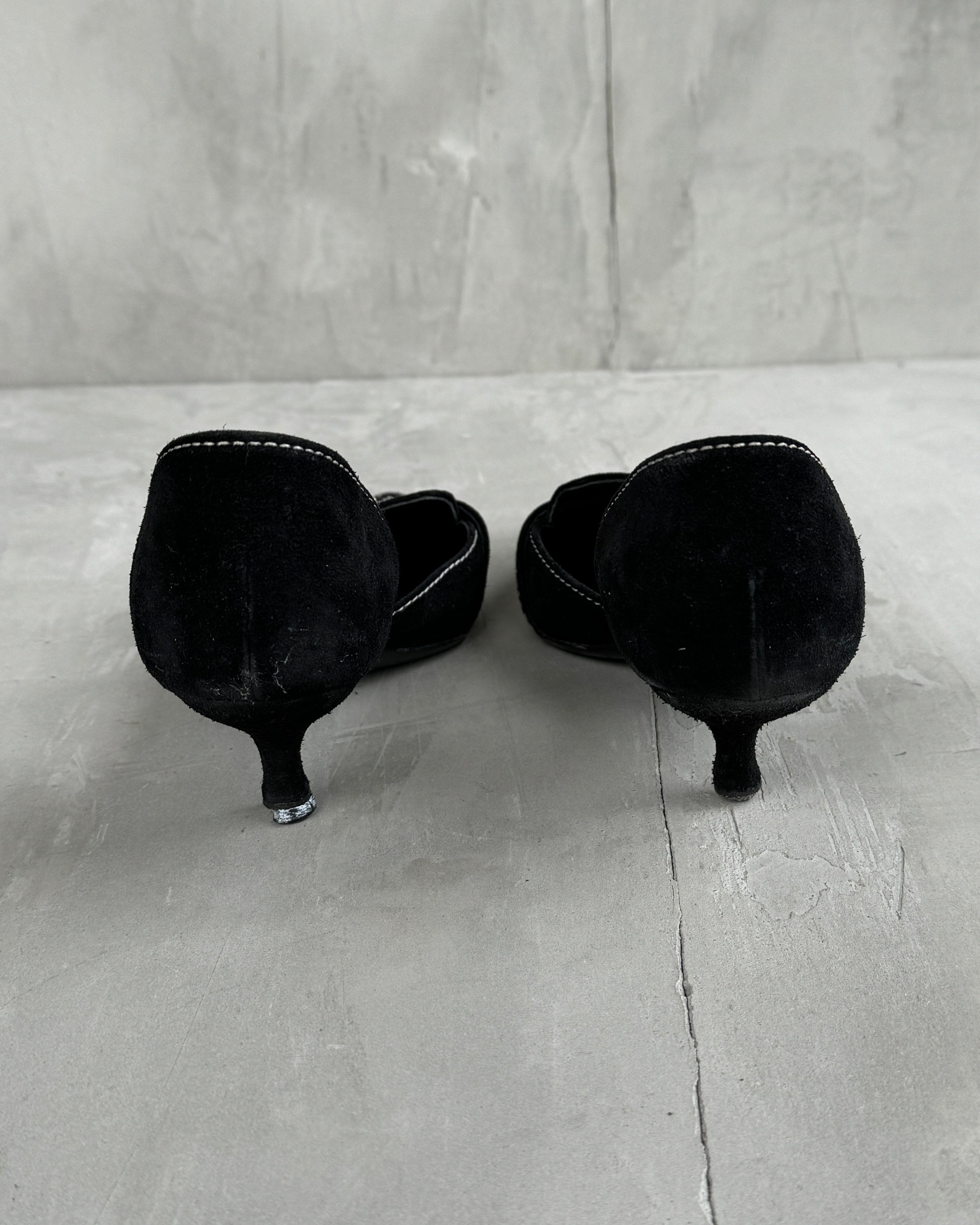 PRADA 2000'S BLACK SUEDE BUCKLE KITTEN HEEL - EU 36.5 / UK 3.5
