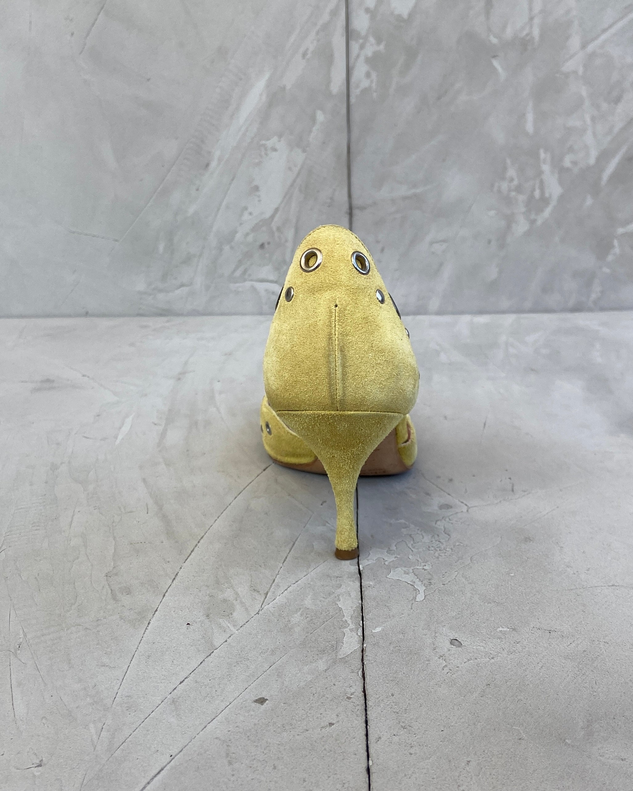 PRADA 90'S EYELET STUDDED SUEDE HEELS - EU 36 / UK 3