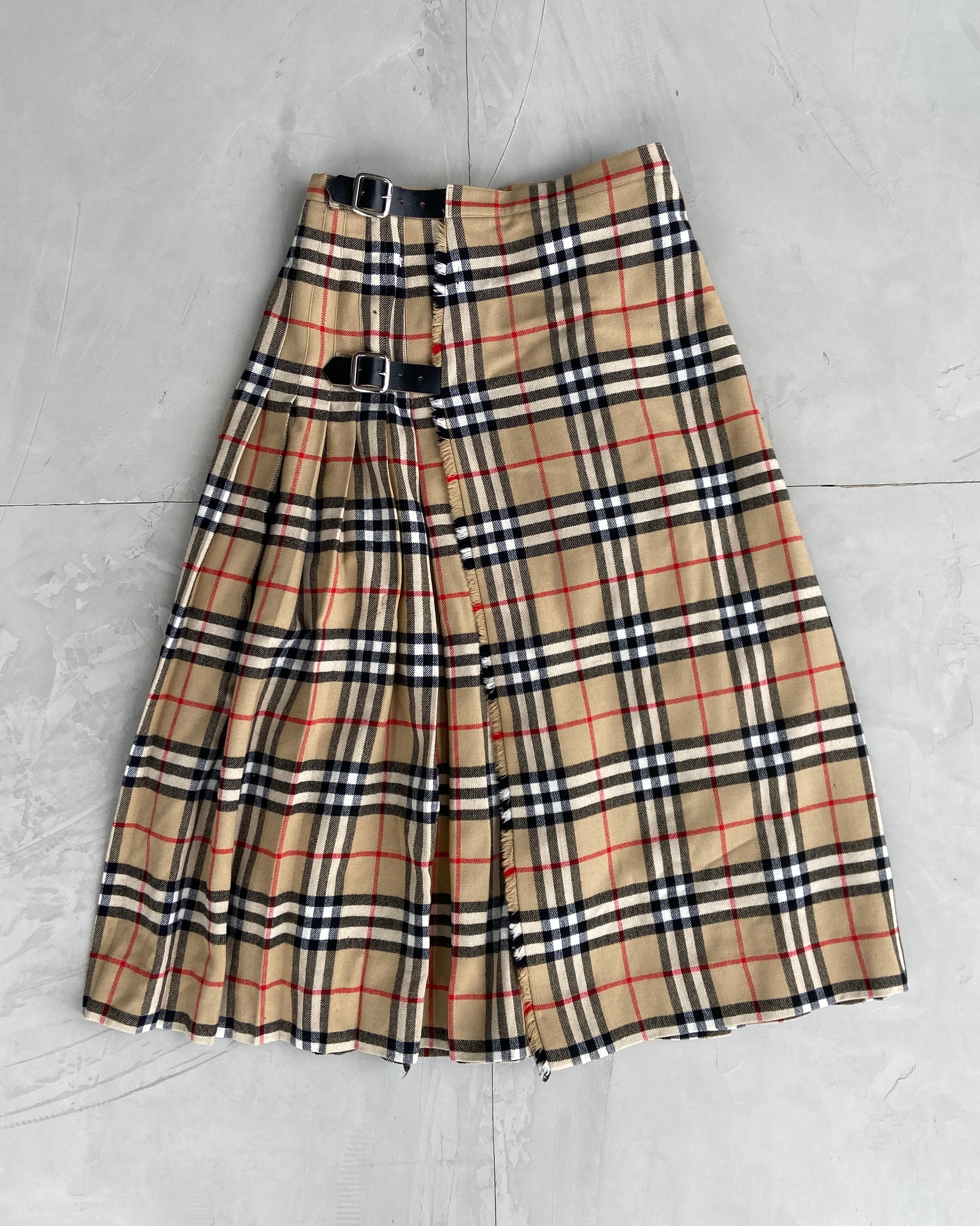 BURBERRY NOVA PLAID WRAP WOOL MAXI SKIRT - S