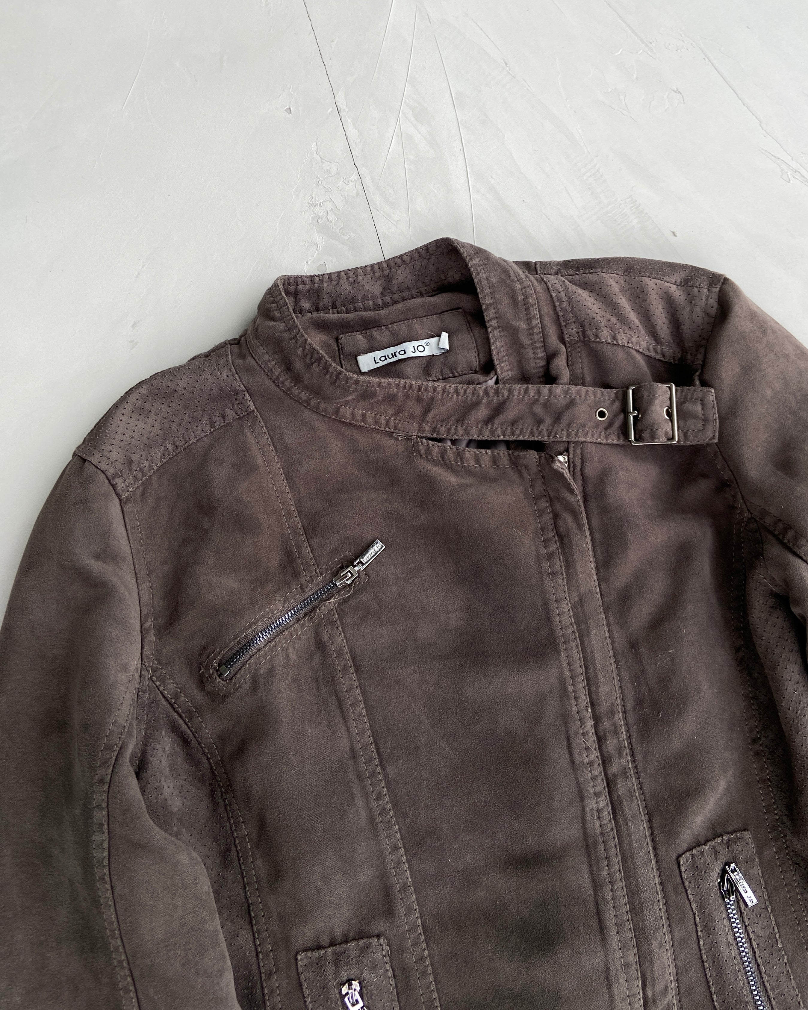 FAUX SUEDE WRAP BUCKLE JACKET - M/L