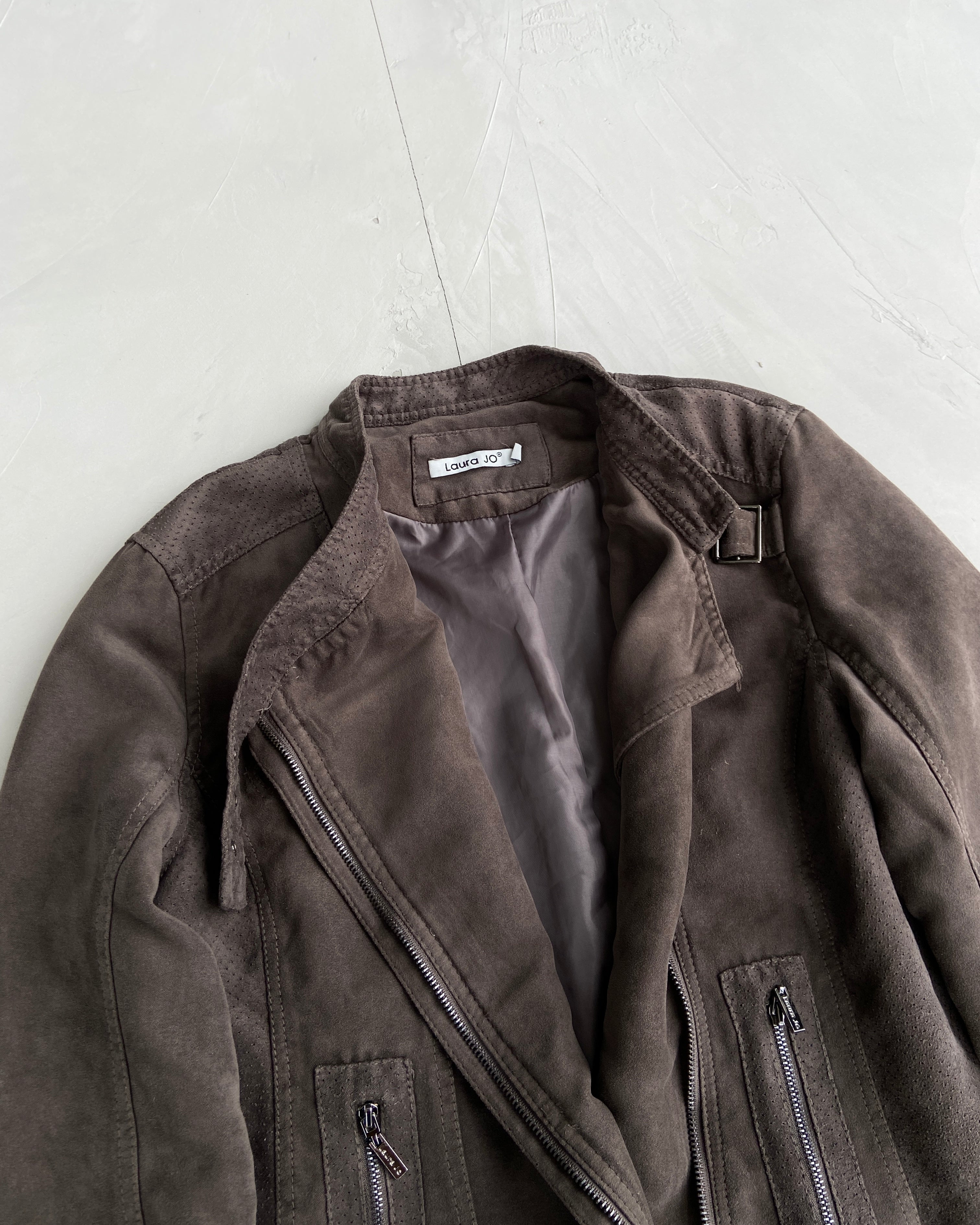 FAUX SUEDE WRAP BUCKLE JACKET - M/L