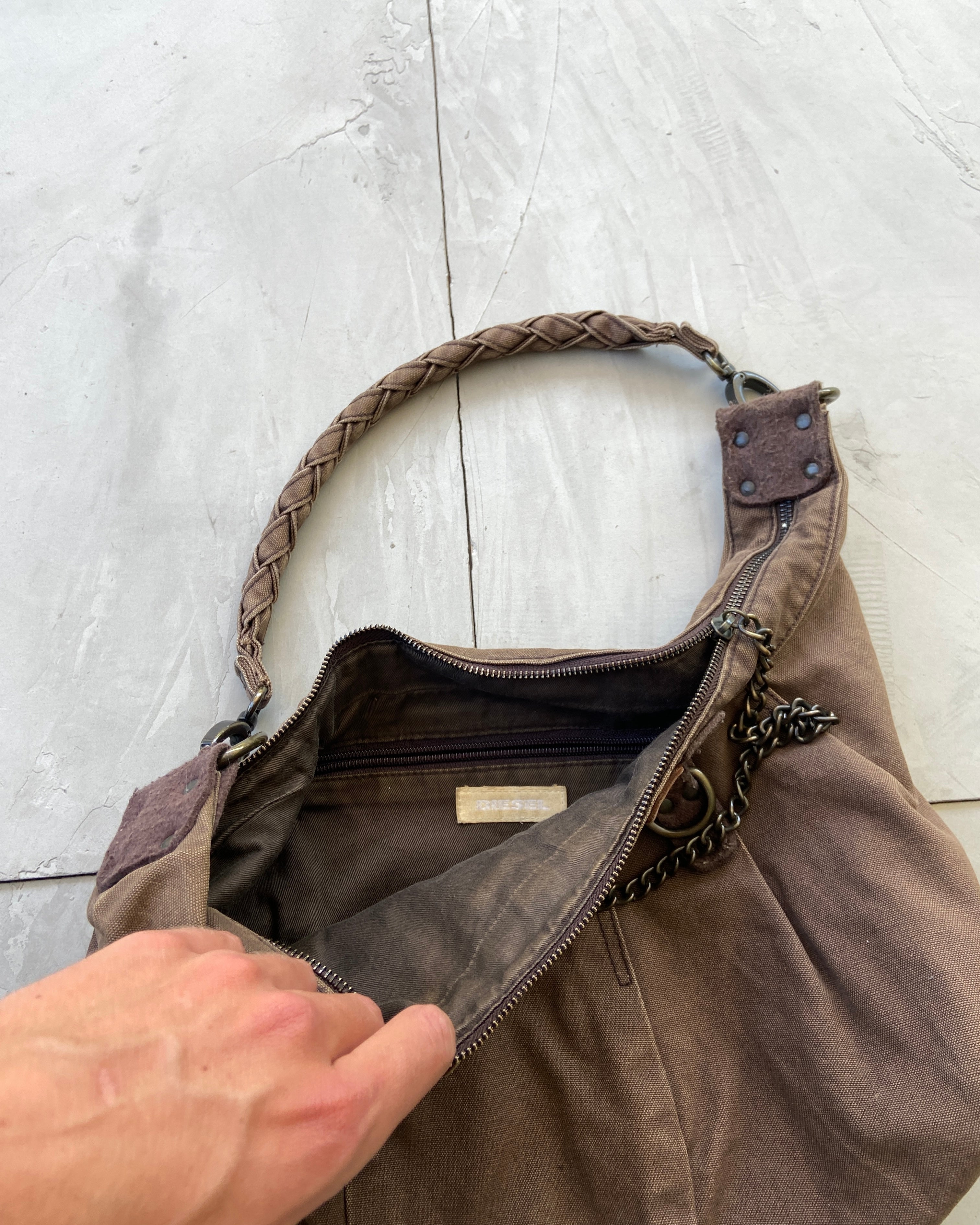 DIESEL 2000'S BROWN CANVAS SHOULDER BAG