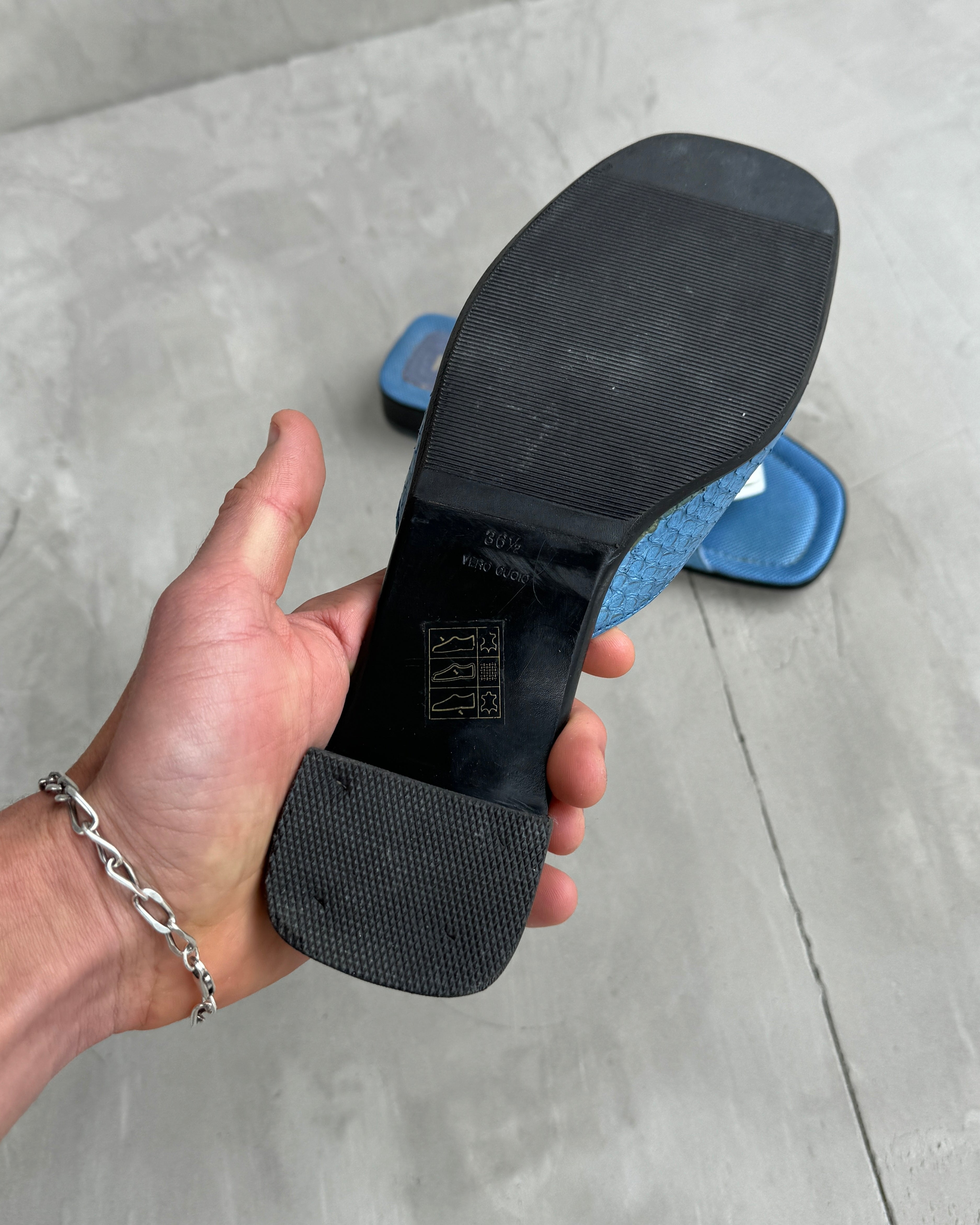 PRADA 2000'S BLUE LEATHER & HEART MULES FLATS - EU 36.5 / UK 3.5