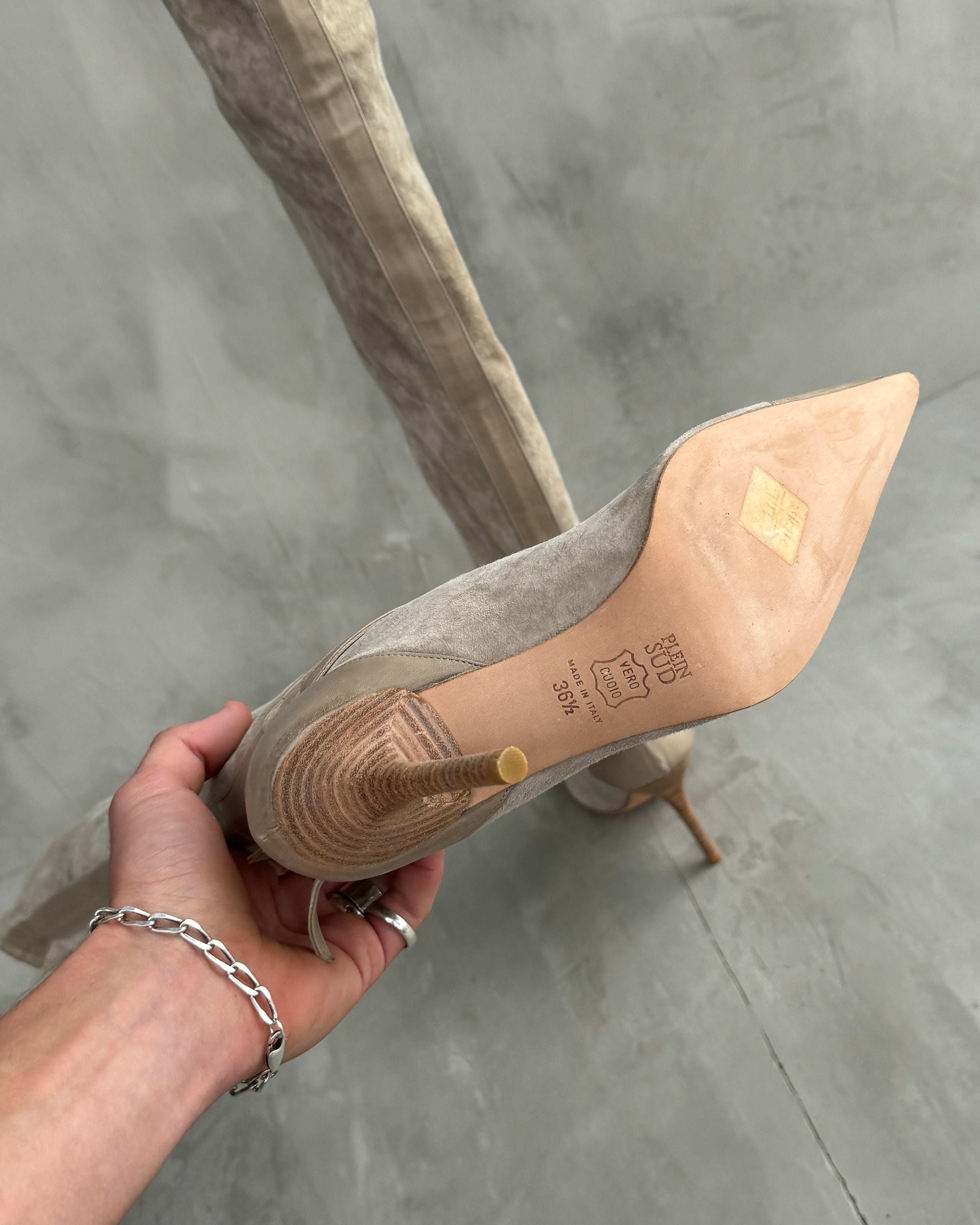 PLEIN SUD FAYCAL AMOR SUEDE LEATHER KNEE HIGH BOOTS - EU 36.5 / UK 3.5