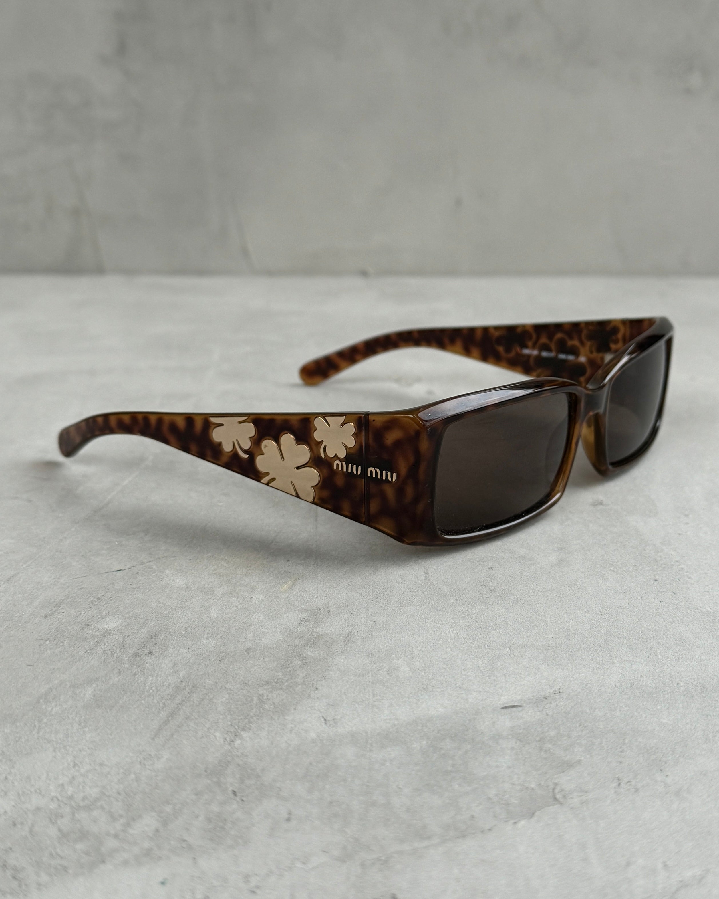 MIU MIU 2000'S BROWN CHROME FLOWER SUNGLASSES