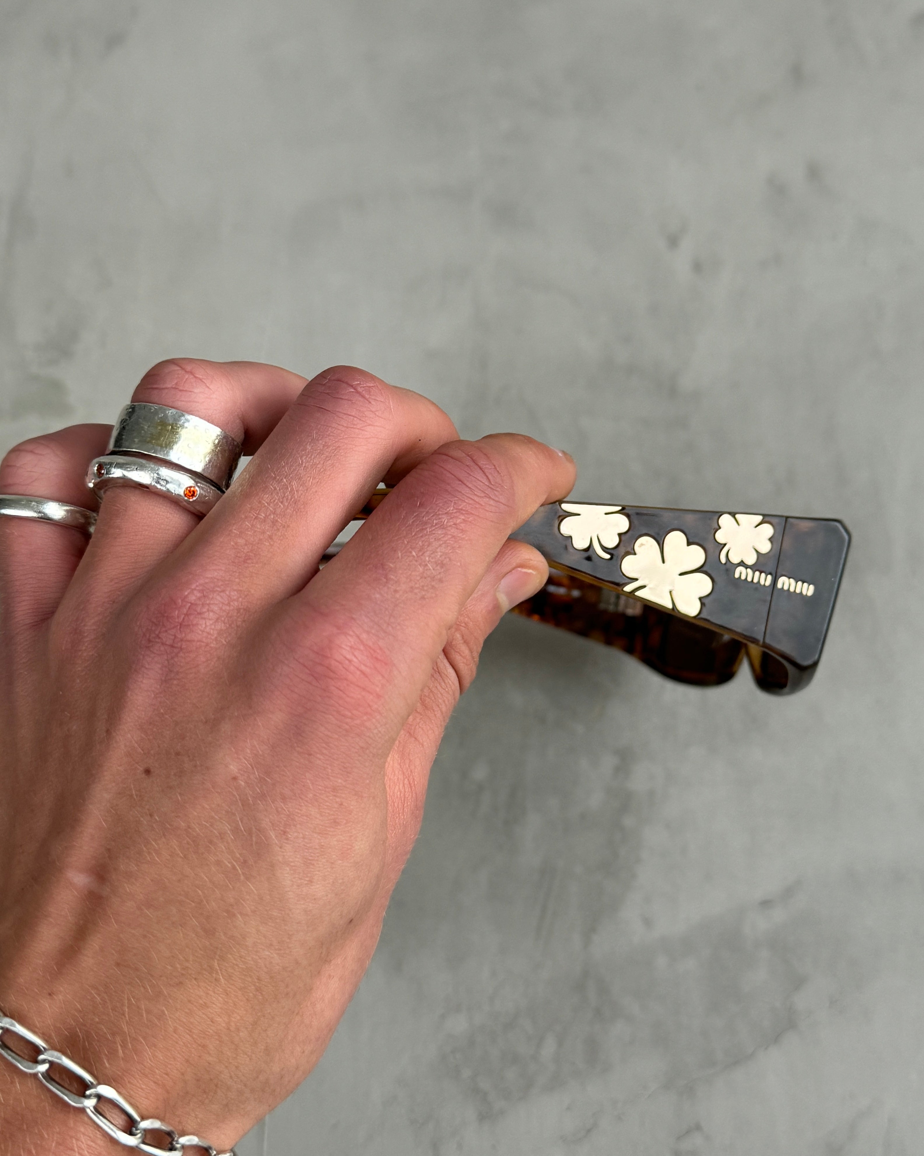 MIU MIU 2000'S BROWN CHROME FLOWER SUNGLASSES