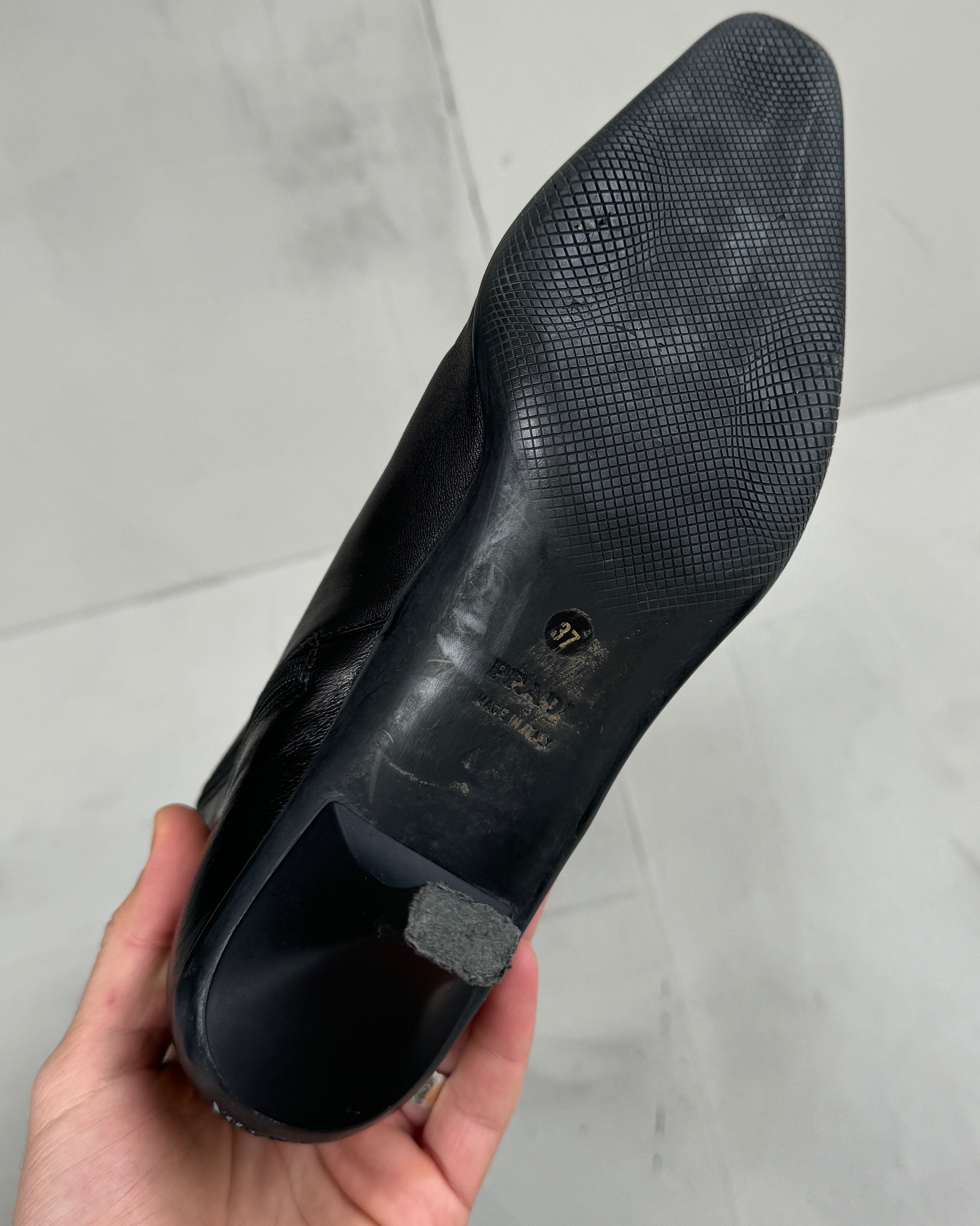 PRADA KITTEN HEEL SPORT LEATHER BOOTS - EU 37