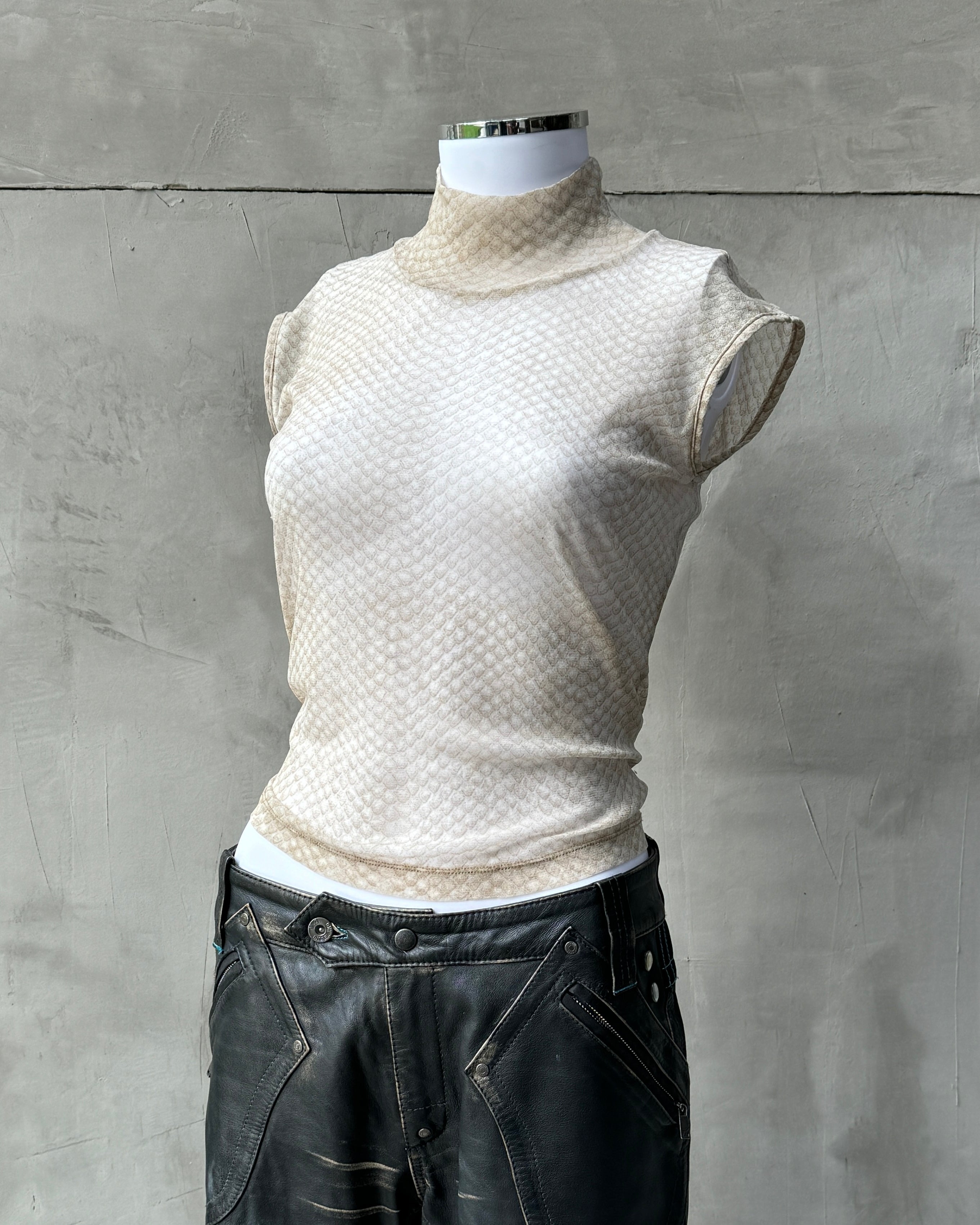 CAVALLI JEANS 2000'S SNAKE SKIN MESH VEST TOP - M/L