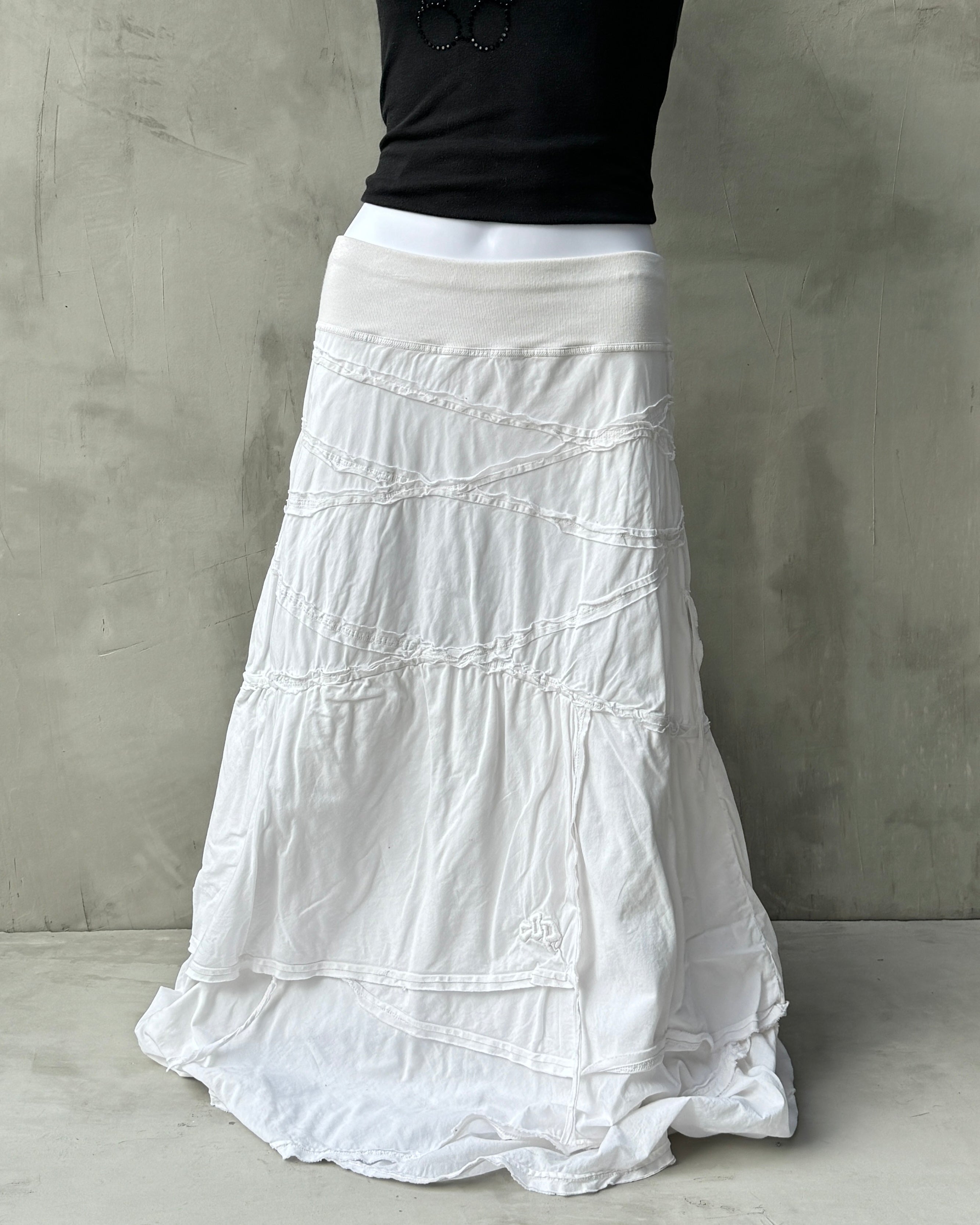 COP COPINE WHITE COTTON RUFFLE MAXI SKIRT - M