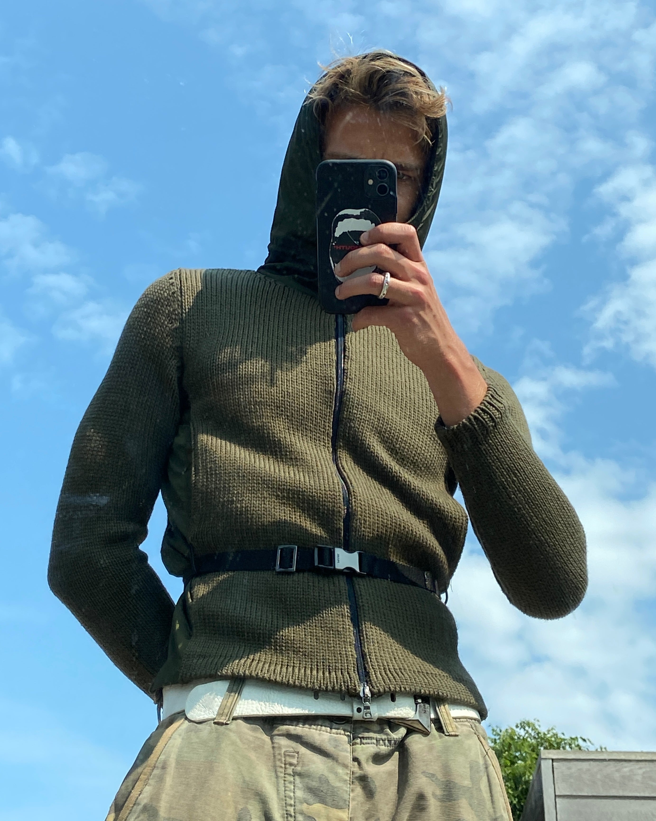 PRADA SPORT FW99 KNIT & NYLON HOODED JACKET