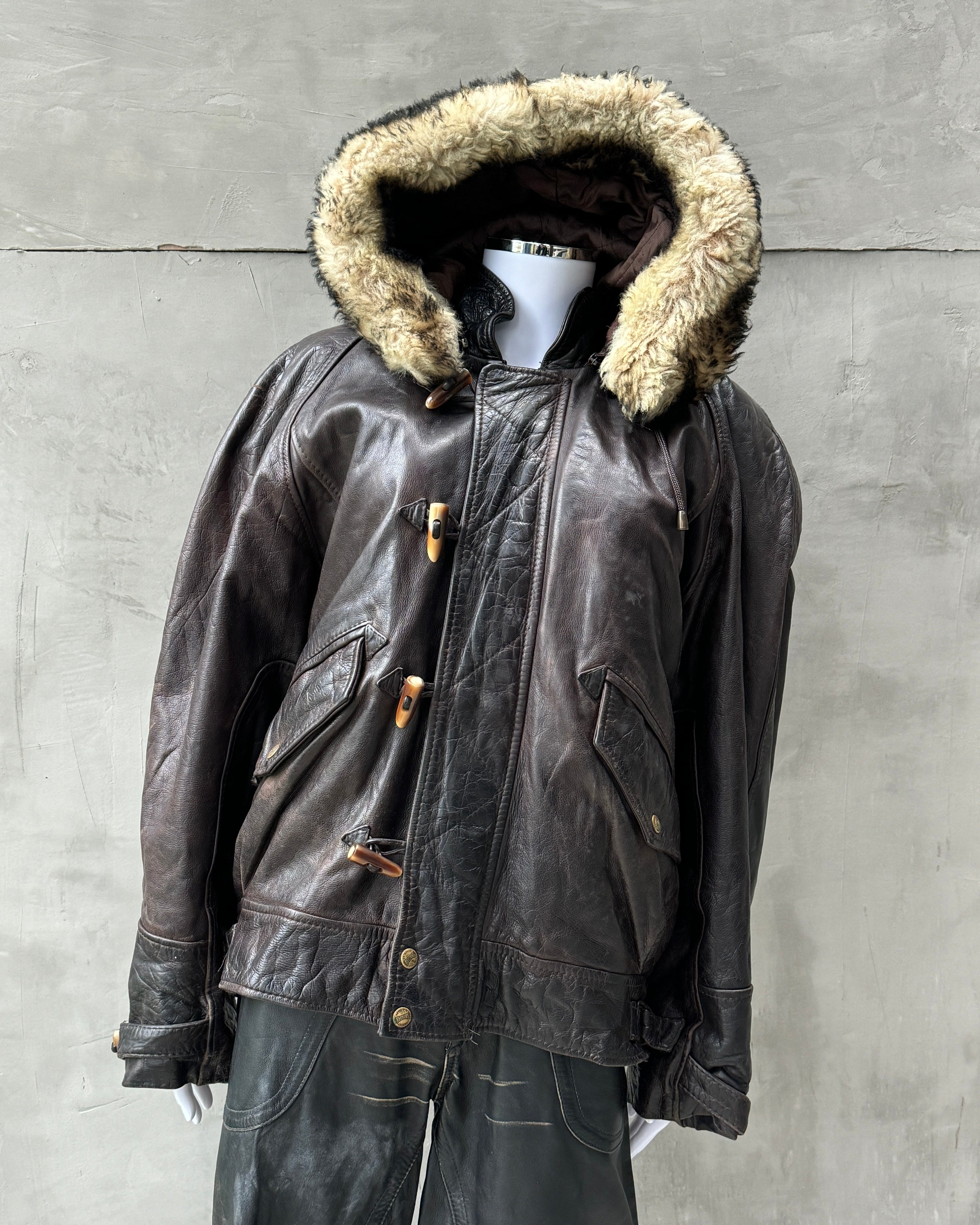 REDSKINS 80'S DETACHABLE HOOD B32 LEATHER JACKET - L