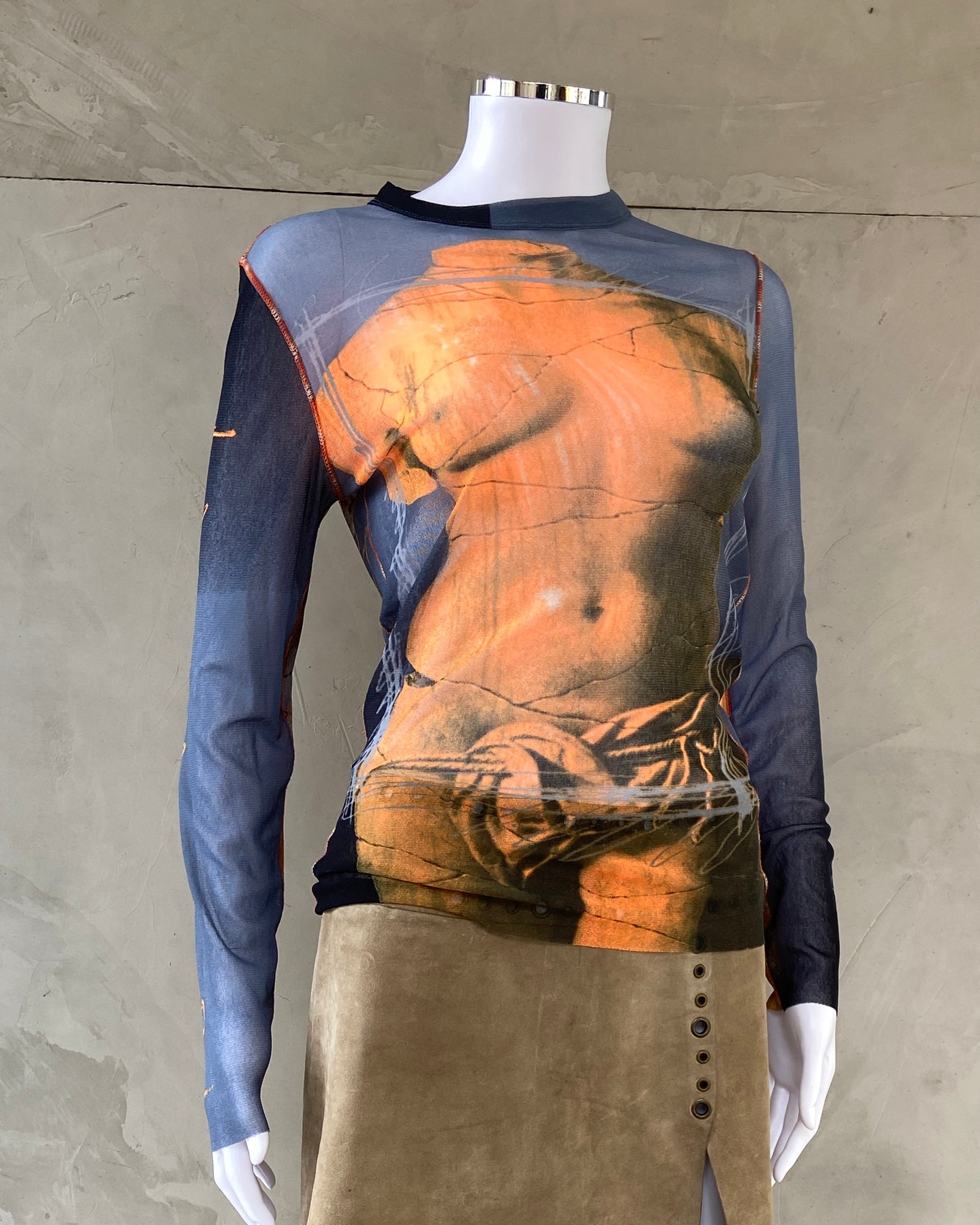JEAN PAUL GAULTIER SS1999 SOLEIL VENUS DE MILO MESH TOP - M
