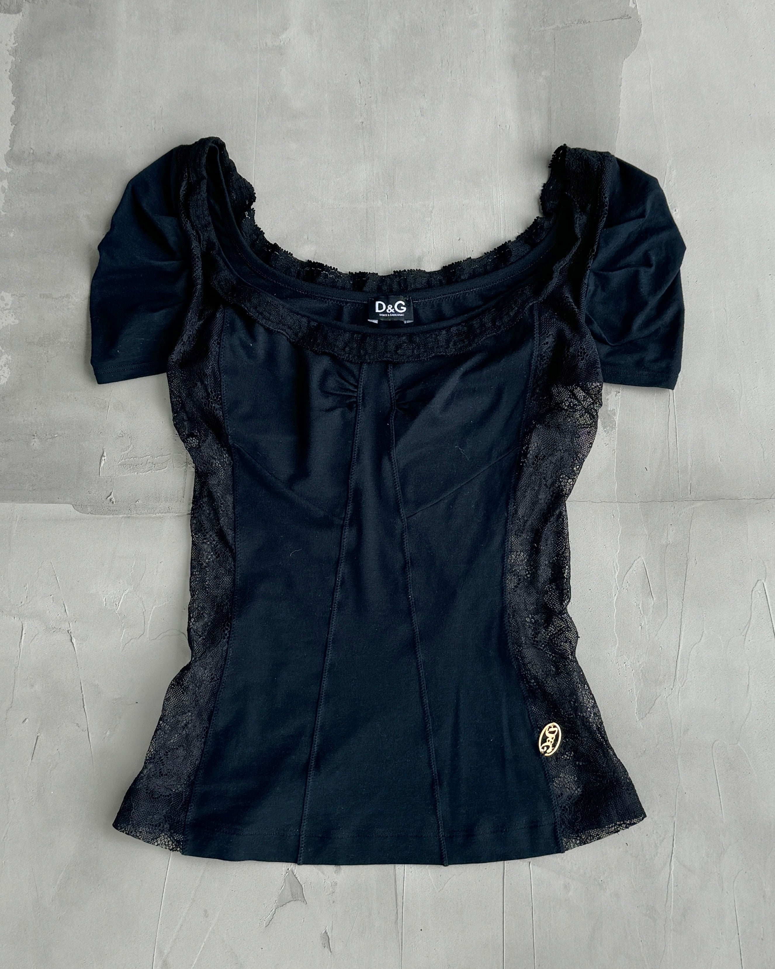 DOLCE AND GABBANA D&G LACE AND RUFFLE SLEEVE TOP - S