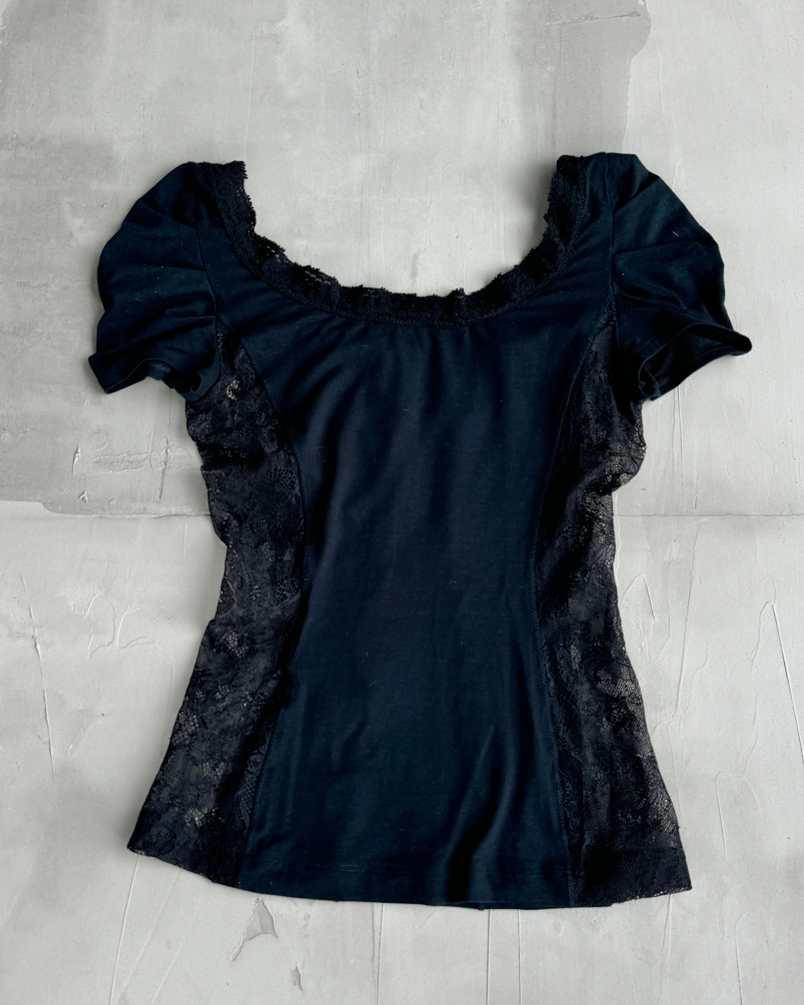 DOLCE AND GABBANA D&G LACE AND RUFFLE SLEEVE TOP - S