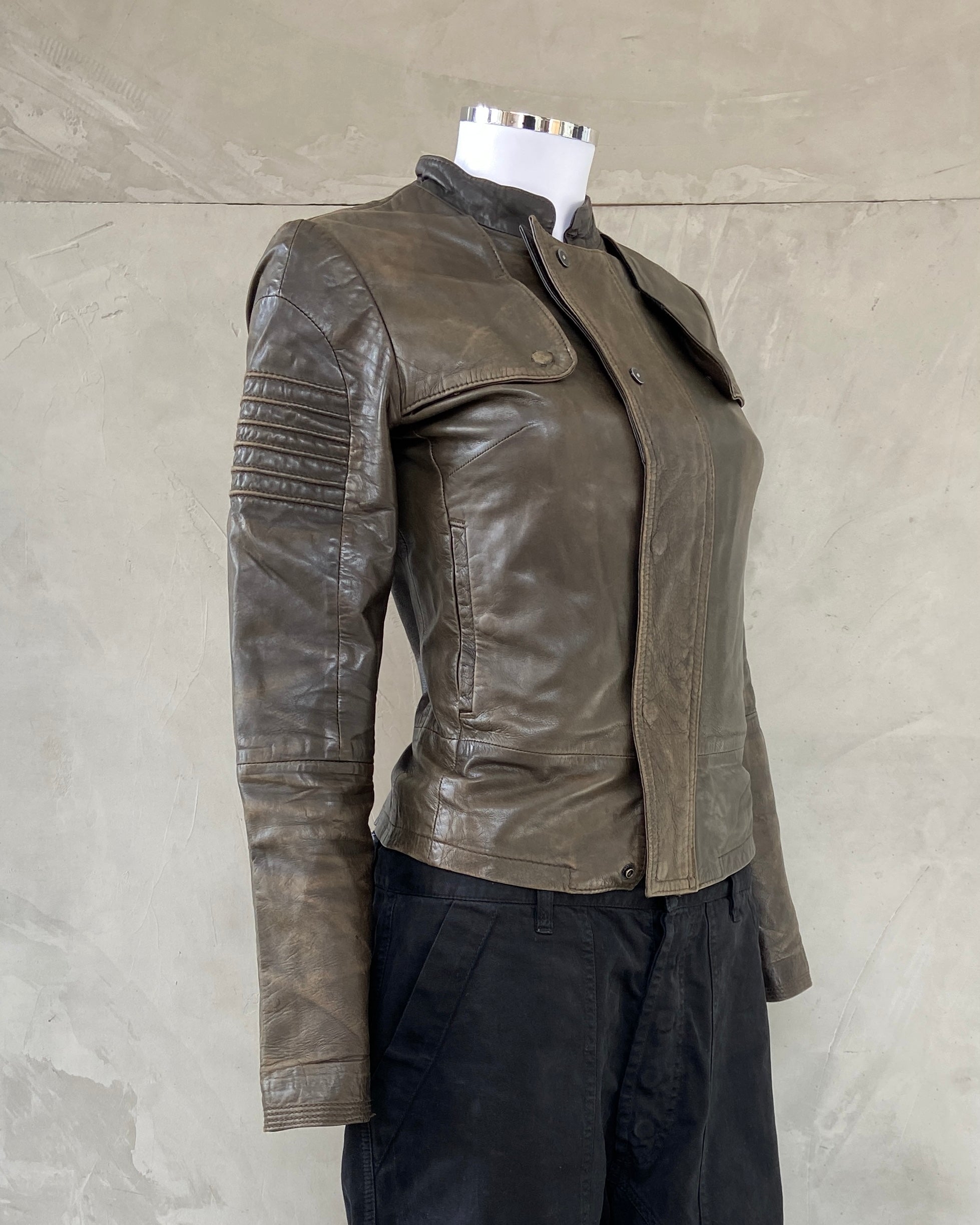 G STAR RAW 90'S LEATHER BIKER JACKET - S
