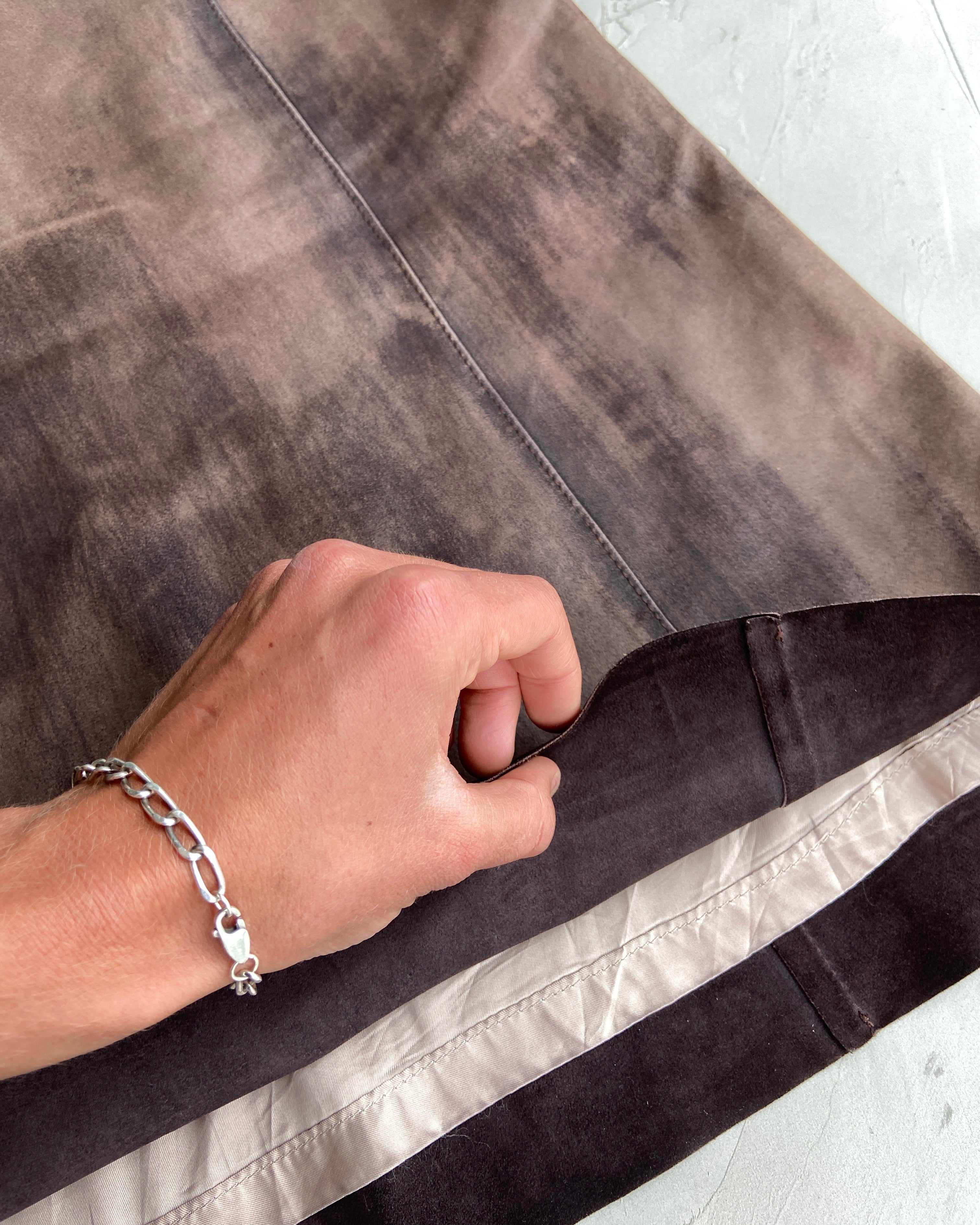 MIU MIU BROWN LEATHER MAXI SKIRT - UK 8