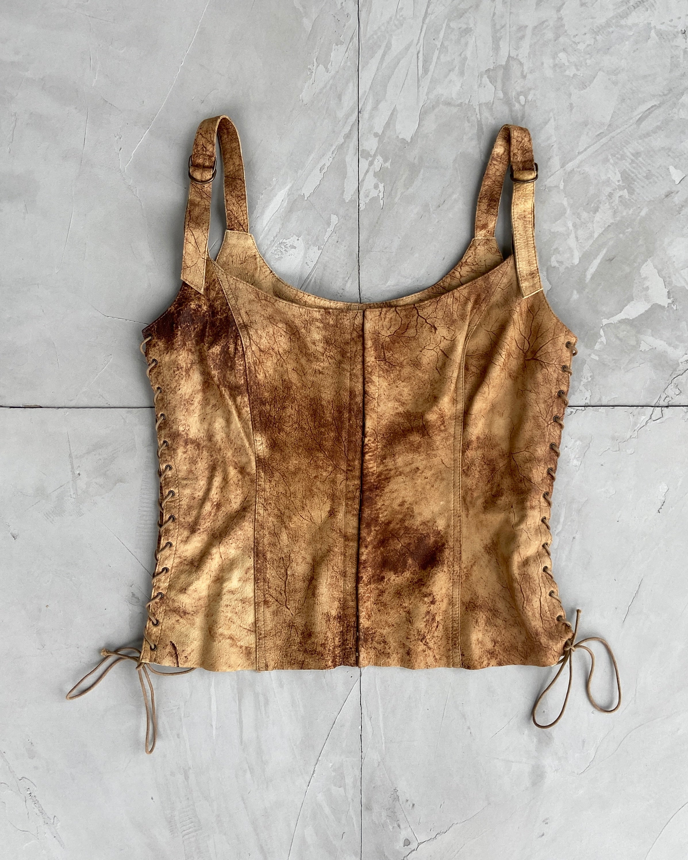 PLEIN SUD LACE-UP LEATHER TOP & TROUSER SET - S/M