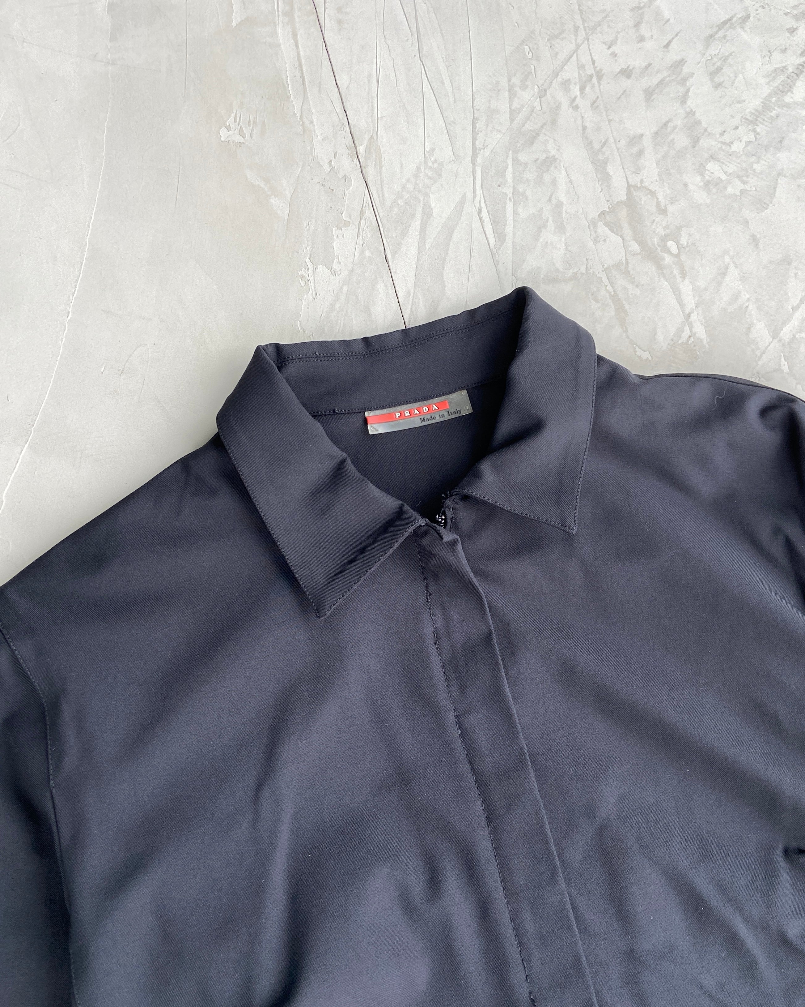 PRADA SPORT NYLON STRETCH ZIP UP SHIRT - L