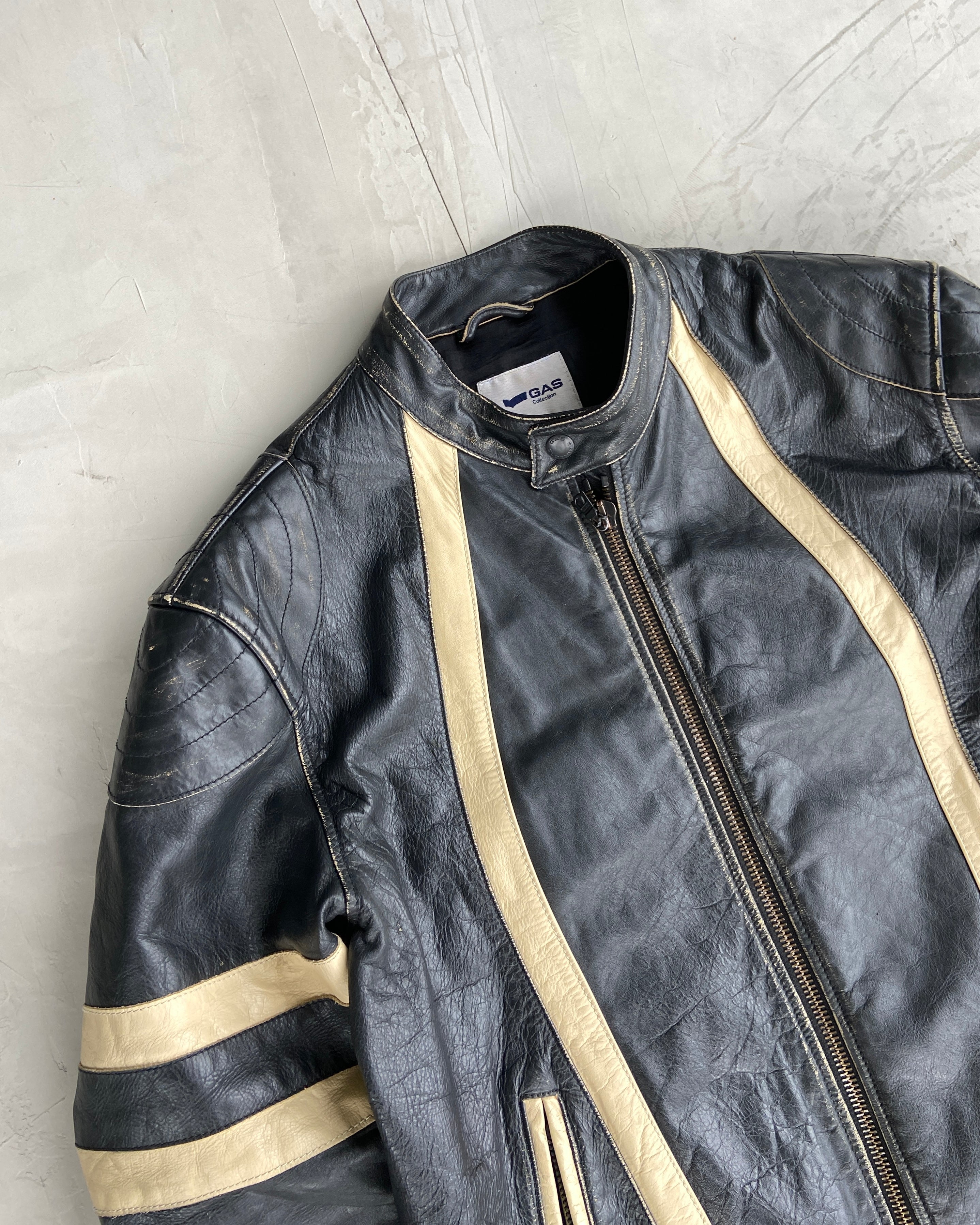 GAS 1990'S LEATHER RACER BIKER JACKET - L