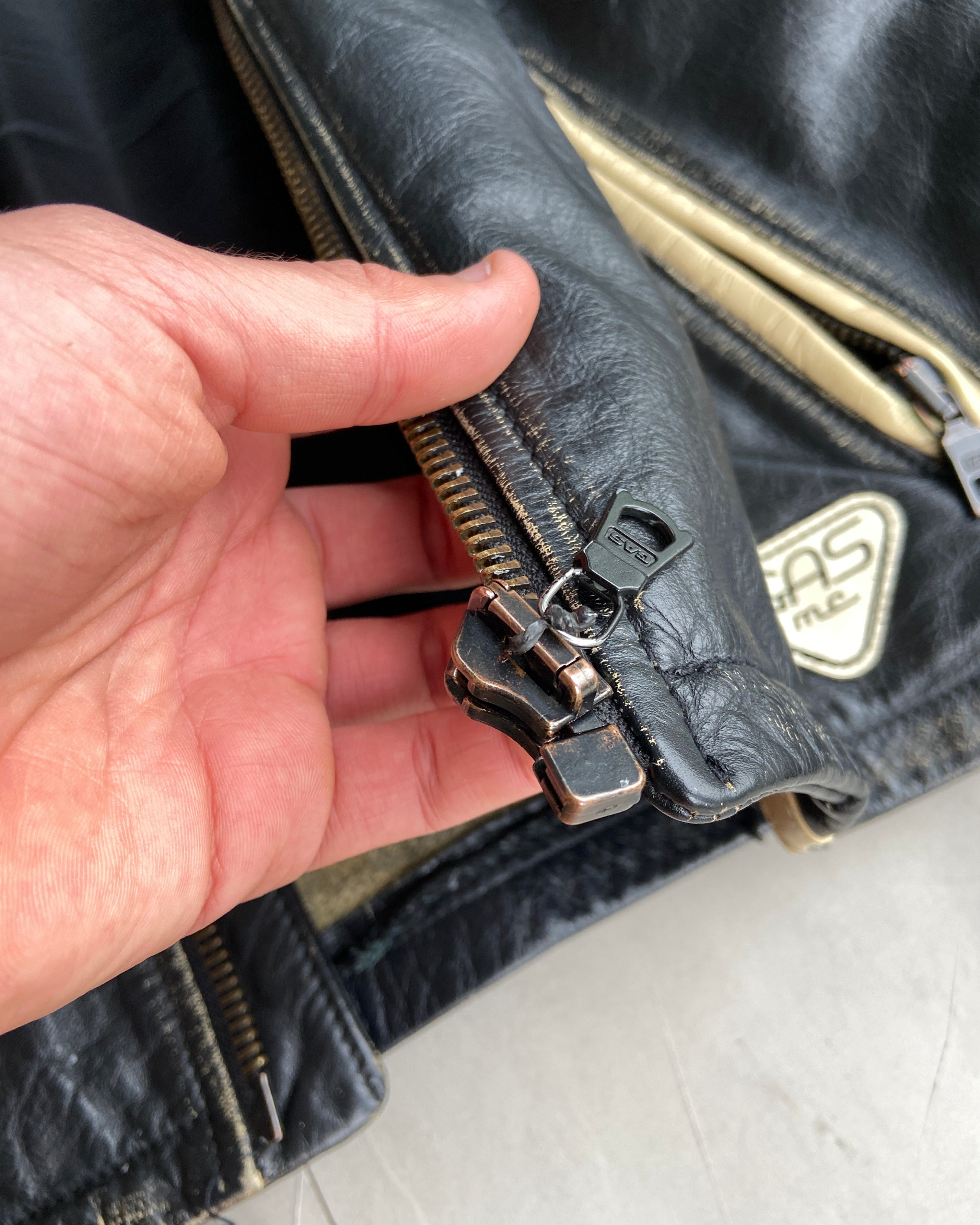 GAS 1990'S LEATHER RACER BIKER JACKET - L