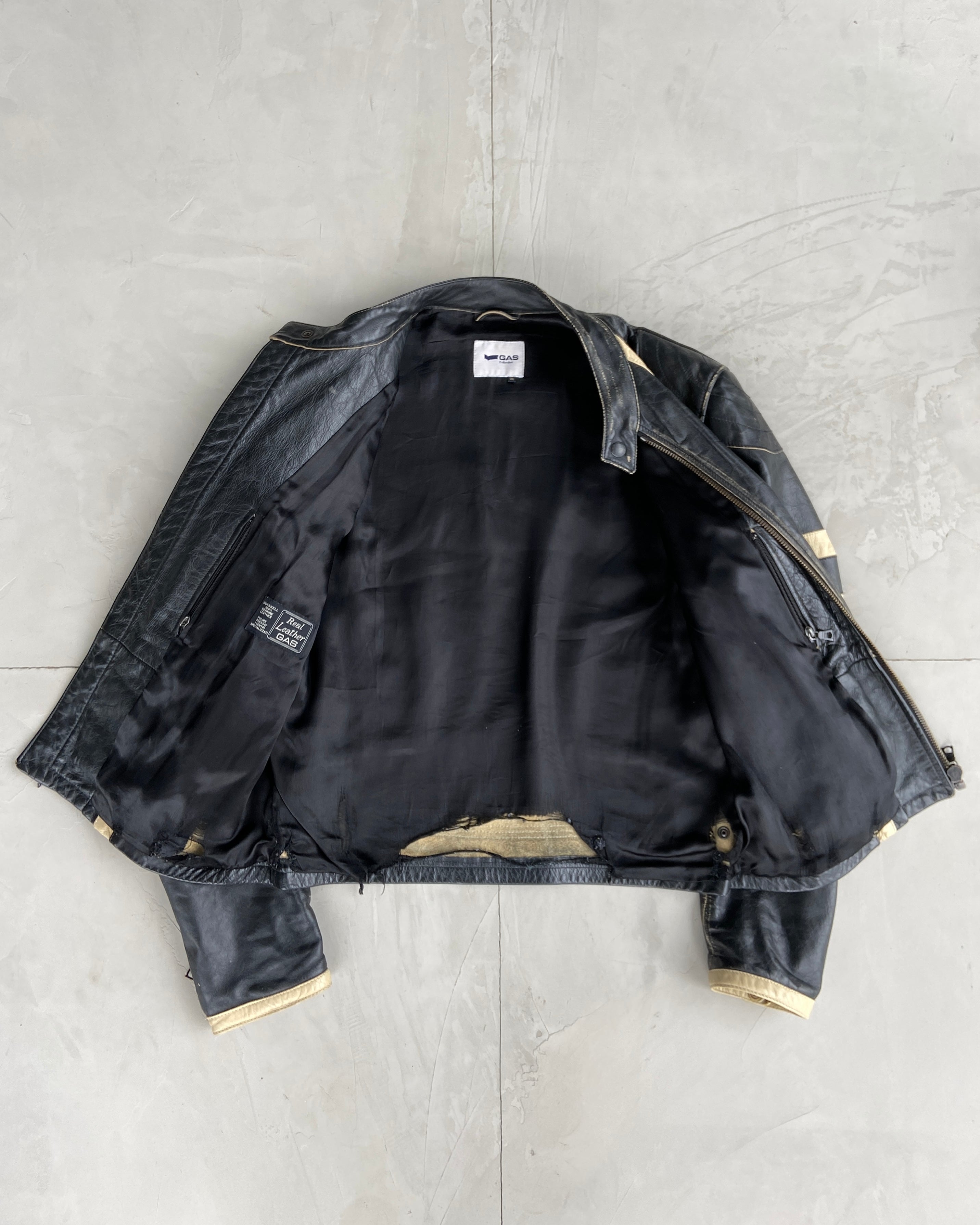 GAS 1990'S LEATHER RACER BIKER JACKET - L