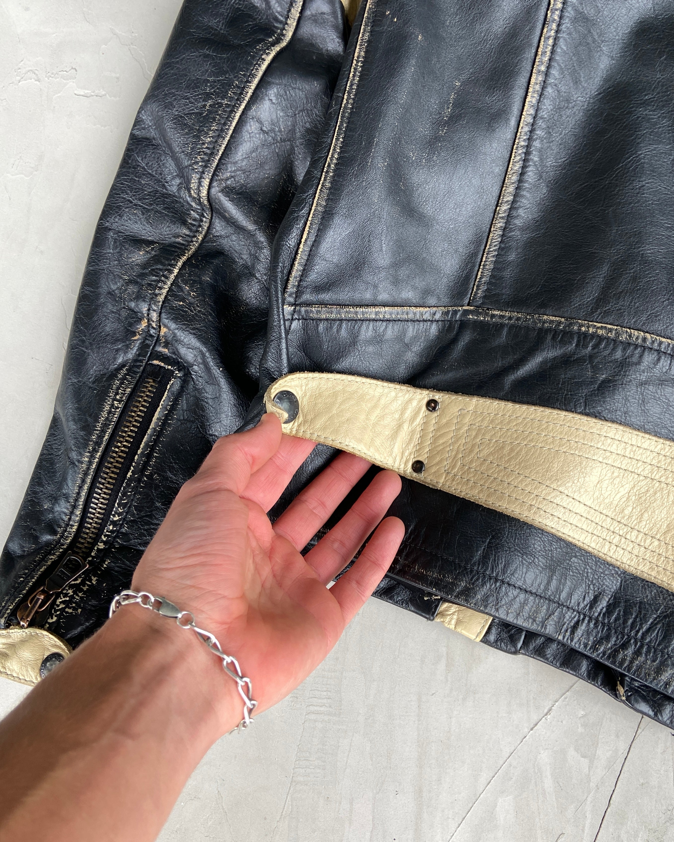 GAS 1990'S LEATHER RACER BIKER JACKET - L