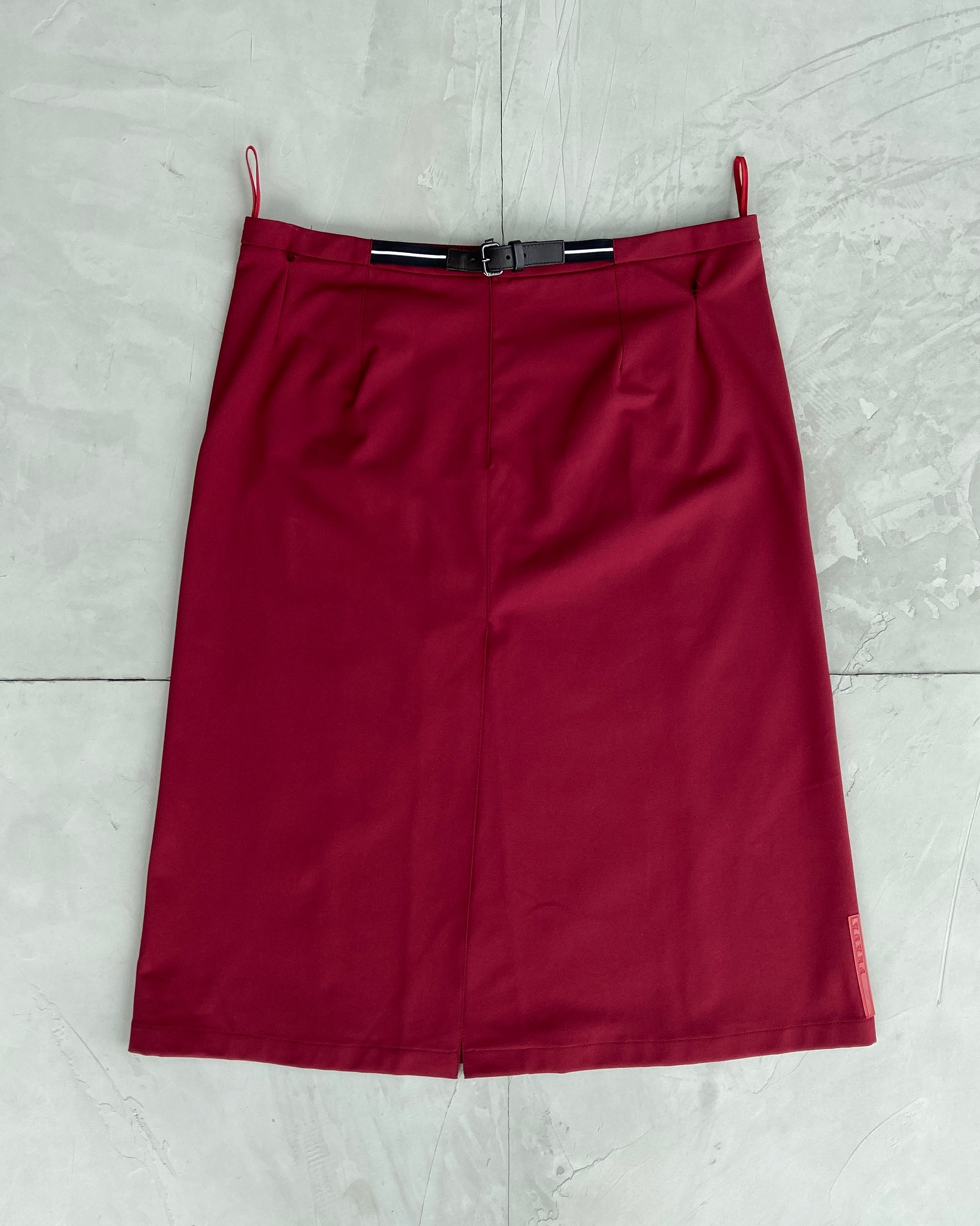 PRADA SPORT RED BELTED MIDI SKIRT - M