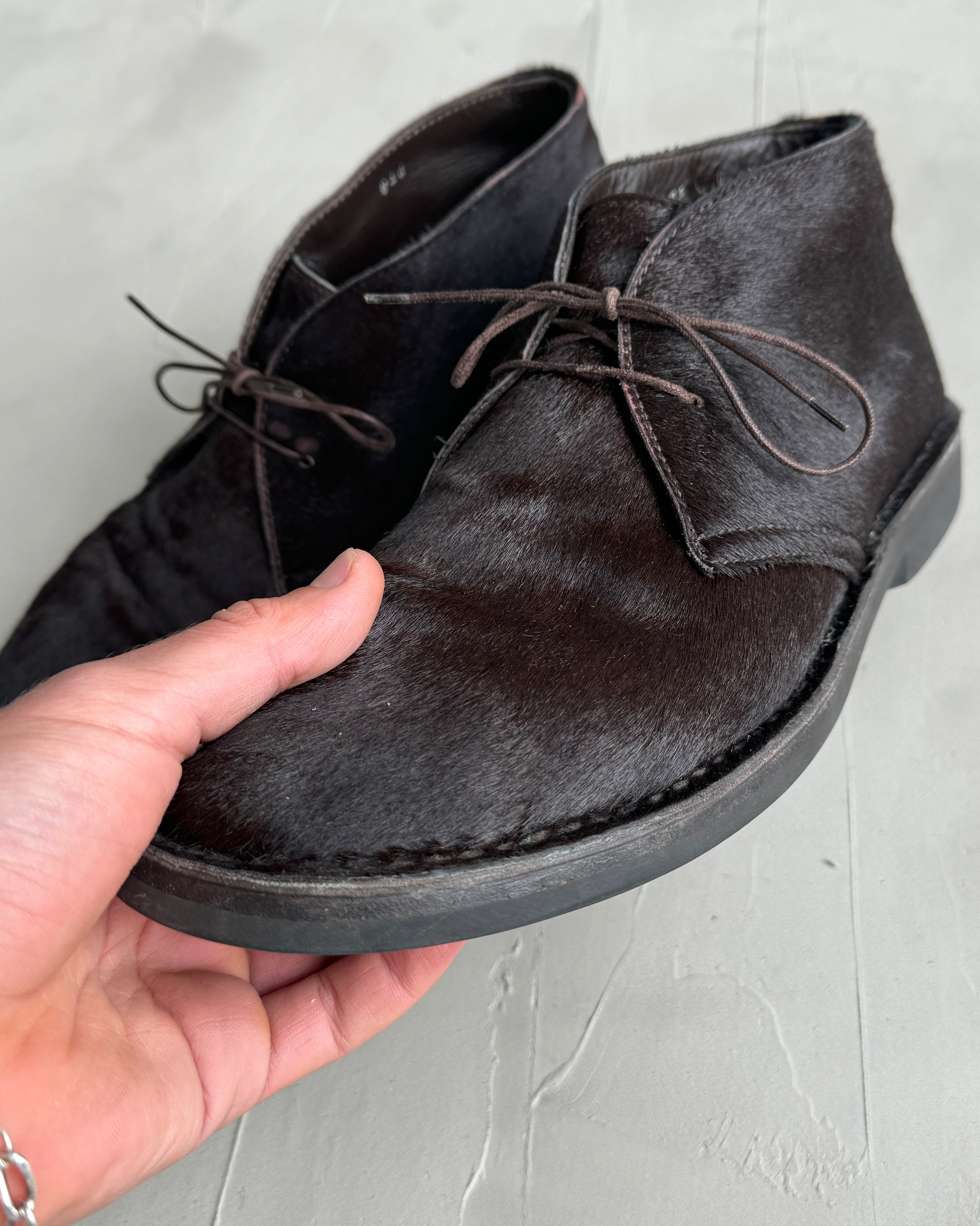 PRADA 90'S PONYHAIR LEATHER DERBYS SHOES - UK 9