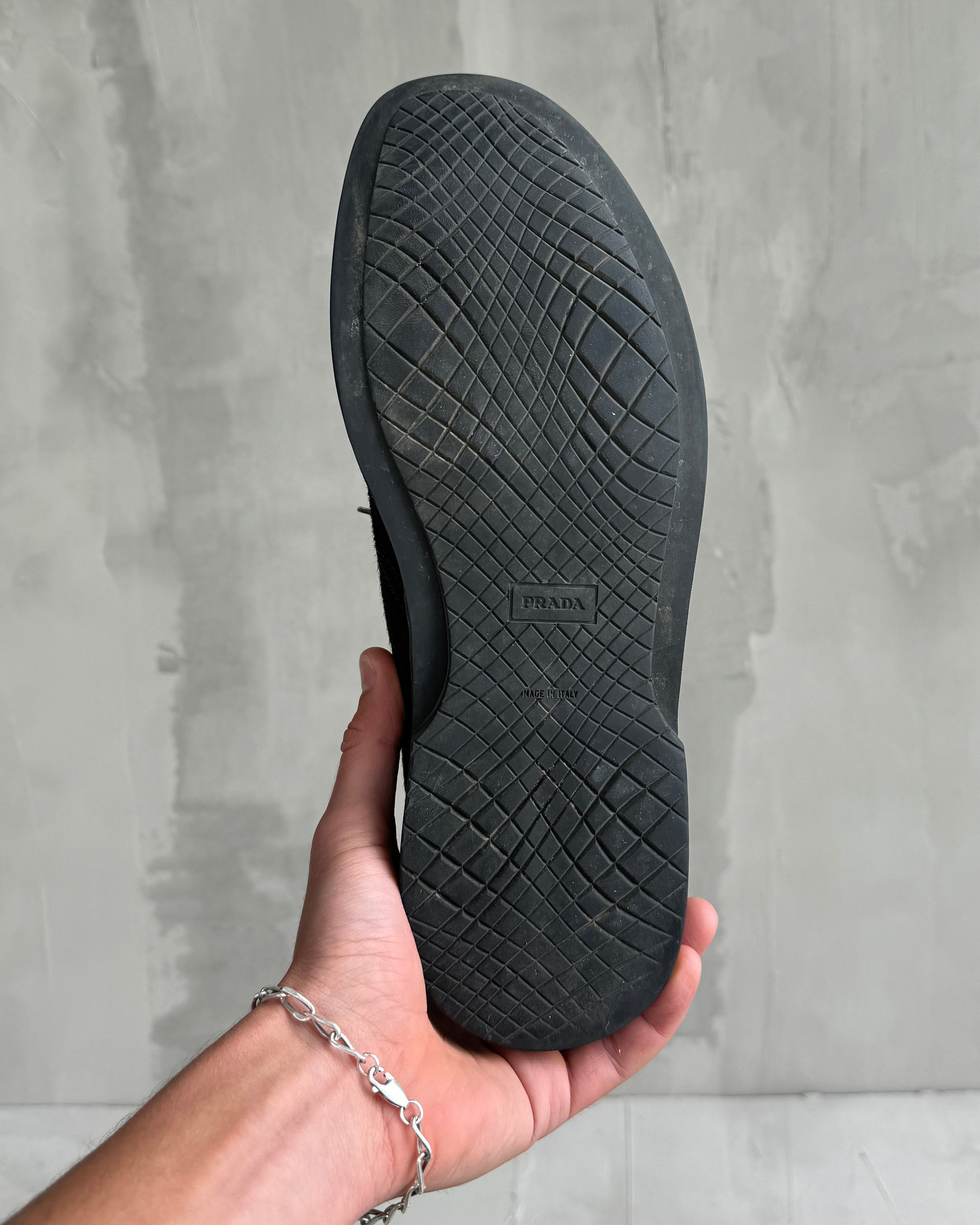 PRADA 90'S PONYHAIR LEATHER DERBYS SHOES - UK 9